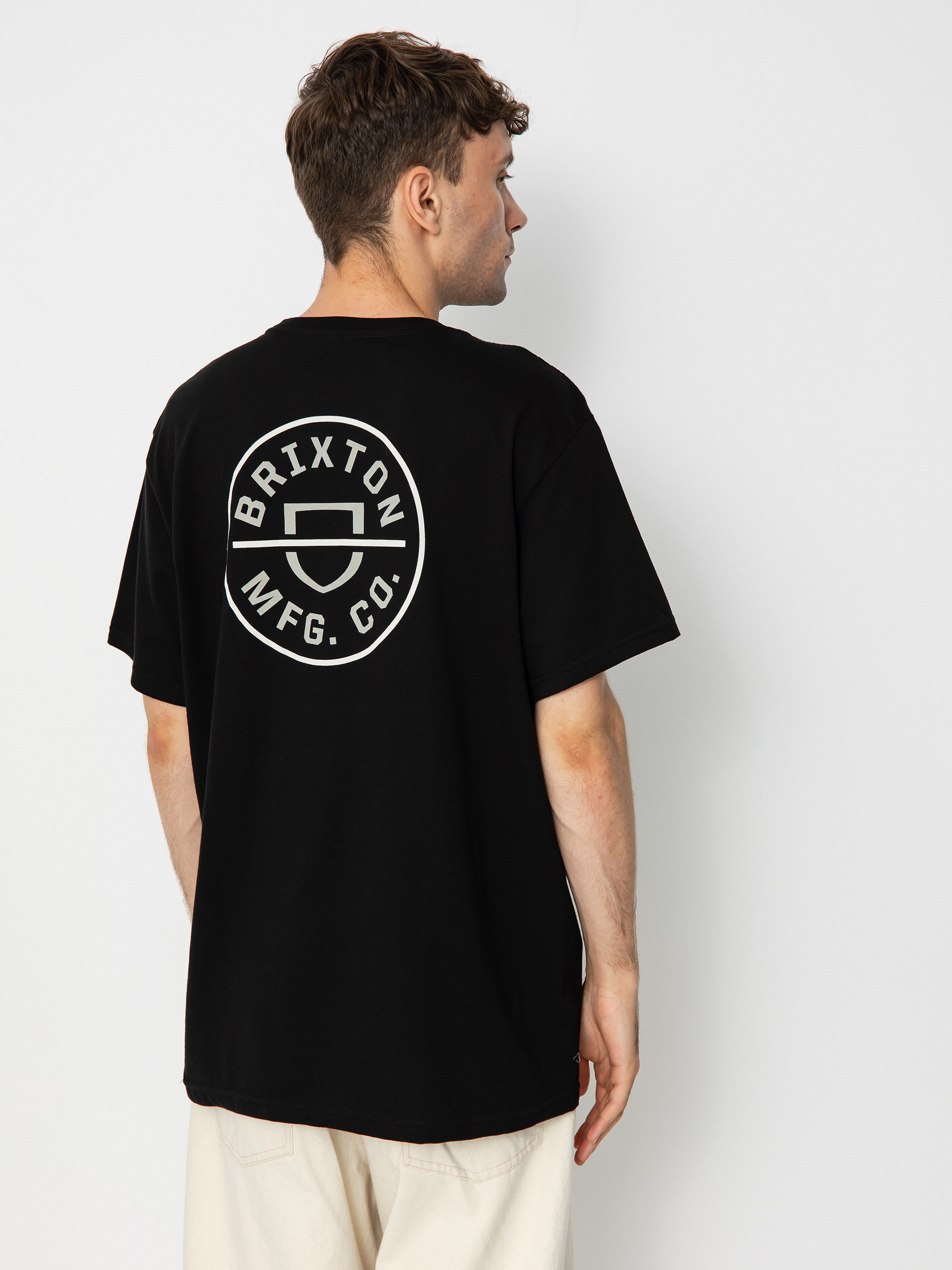 Tricou Brixton Crest II Stt (black/mineral grey/white)