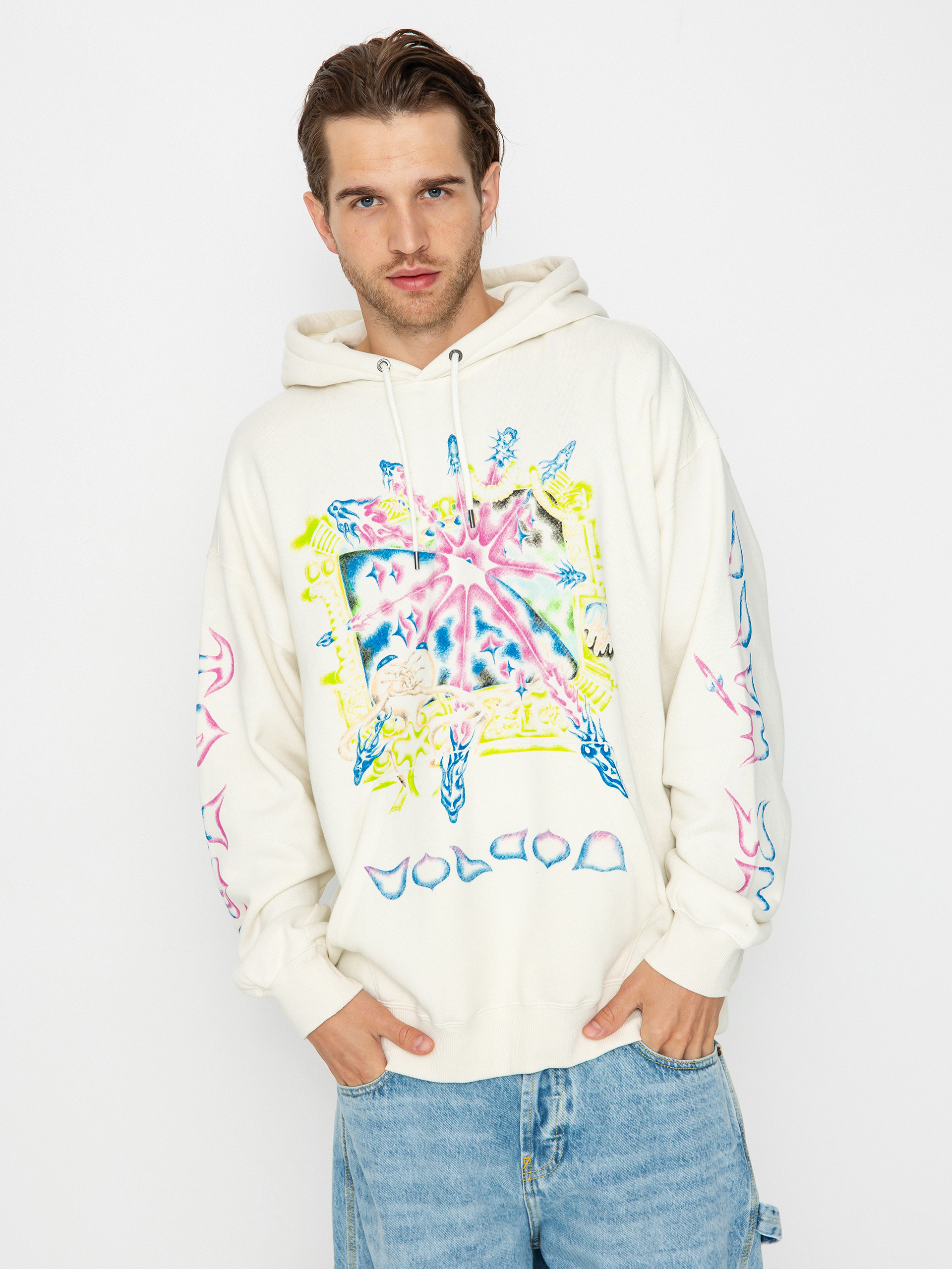 Hanorac cu glugă Volcom Fa Sai Ryser HD (off white)
