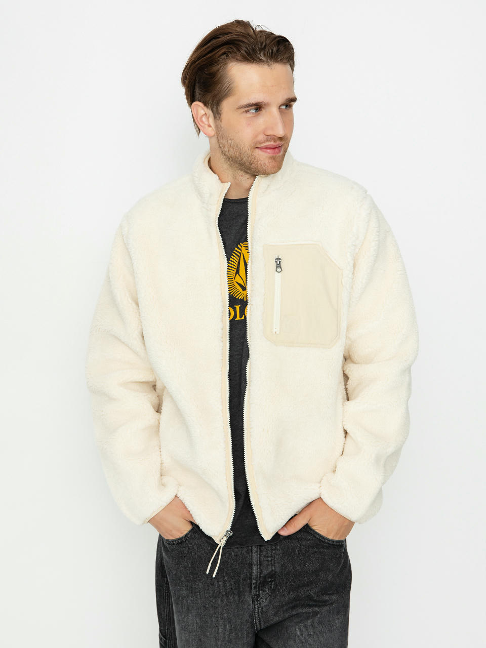 Hanorac din fleece Volcom Muzzer Fuzzar Zip (dirty white)