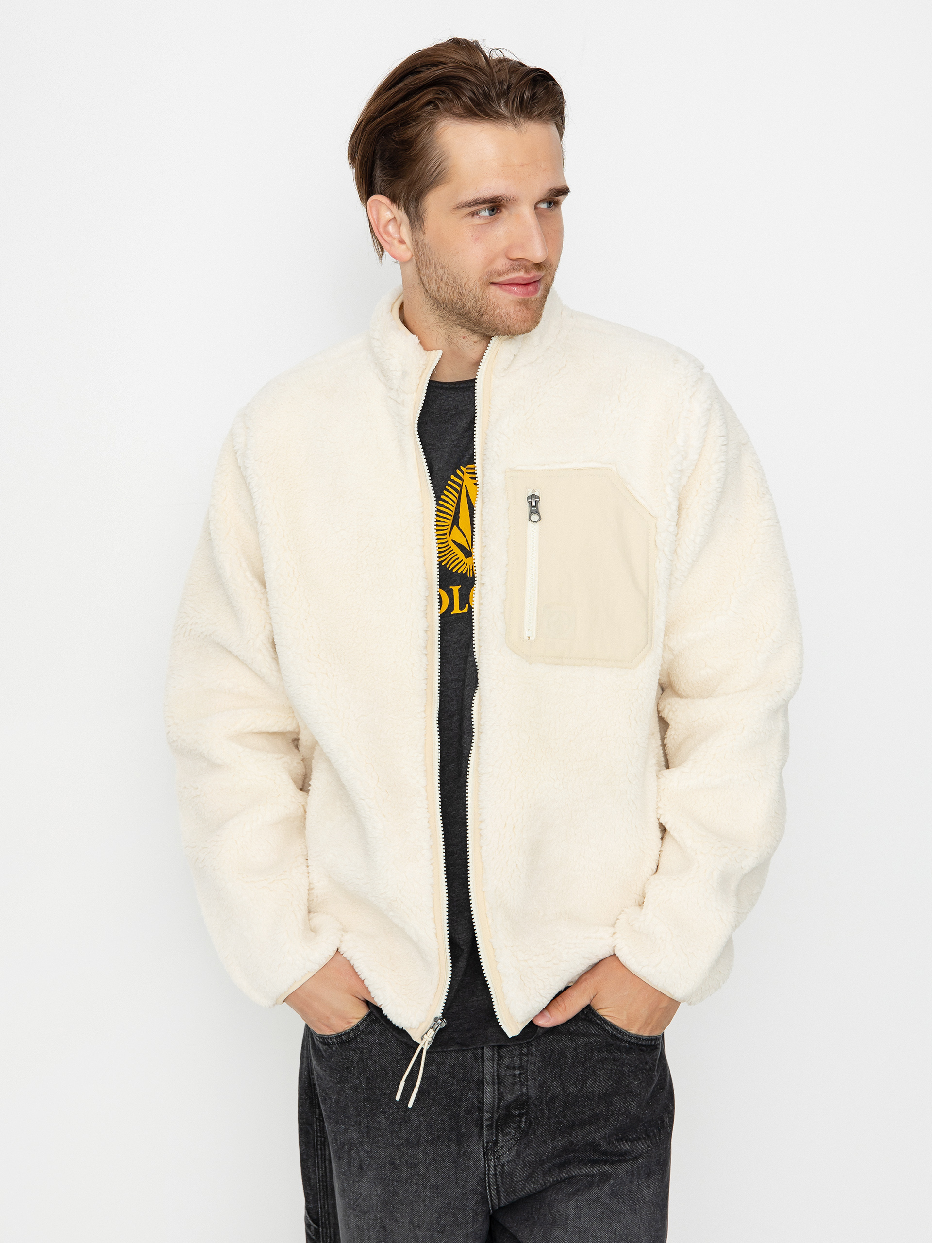 Pentru bărbați Hanorac din fleece Volcom Muzzer Fuzzar Zip (dirty white)