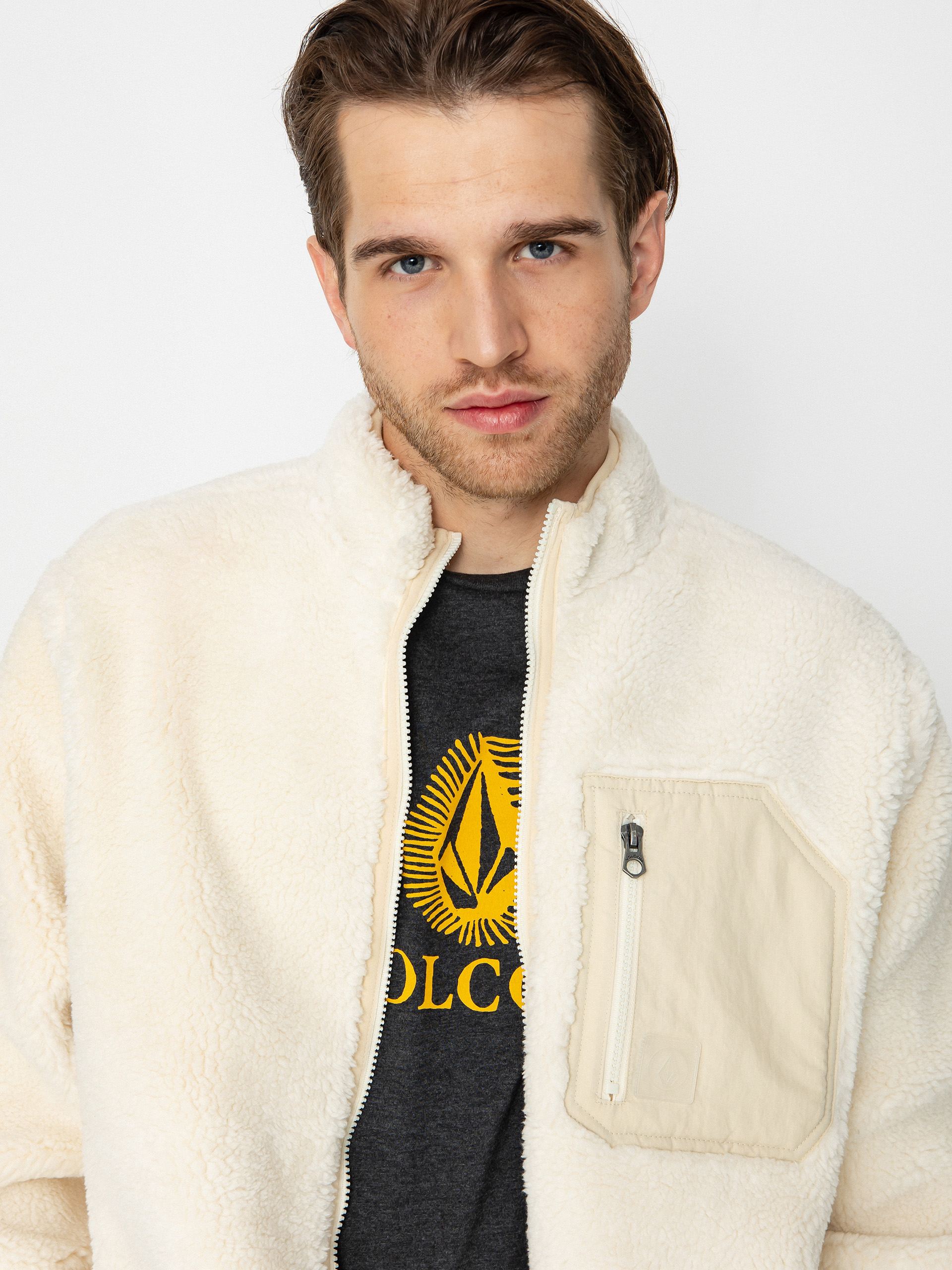Pentru bărbați Hanorac din fleece Volcom Muzzer Fuzzar Zip (dirty white)