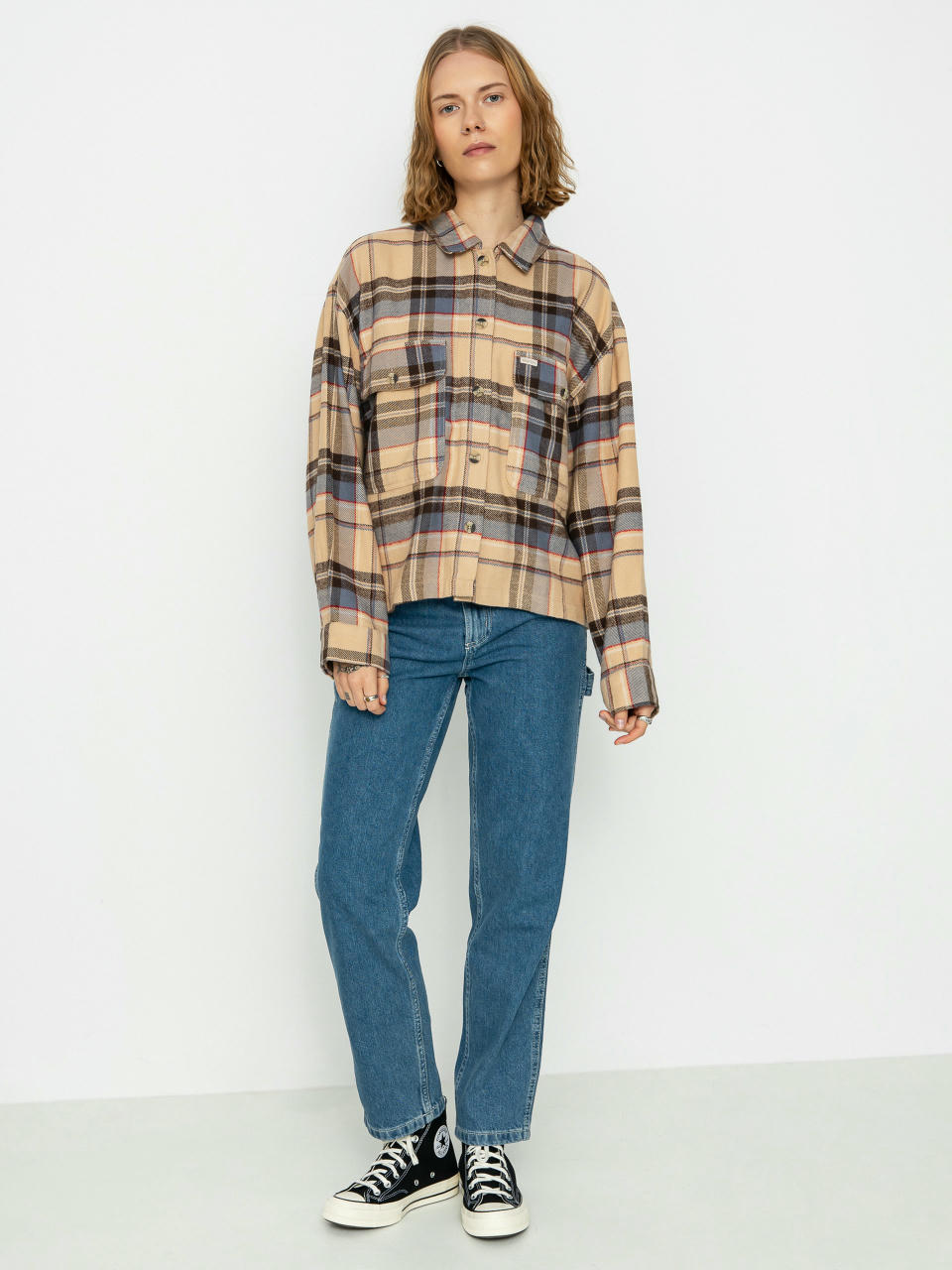 Cămașă Brixton Bowery Flannel Ls Wmn (sesame/flint blue)