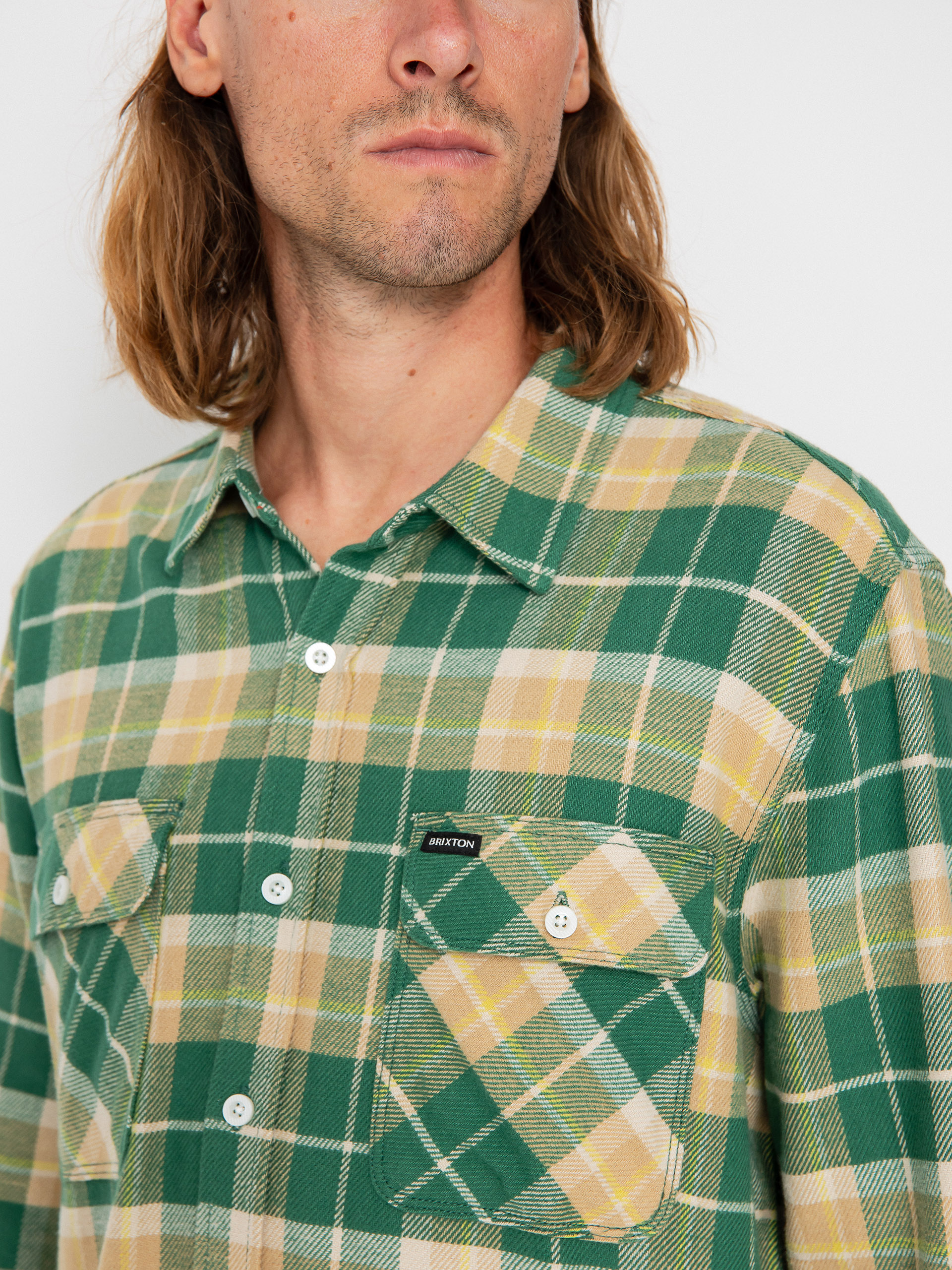 Cămașă Brixton Bowery Flannel Ls (washed pine needle/washed gold)