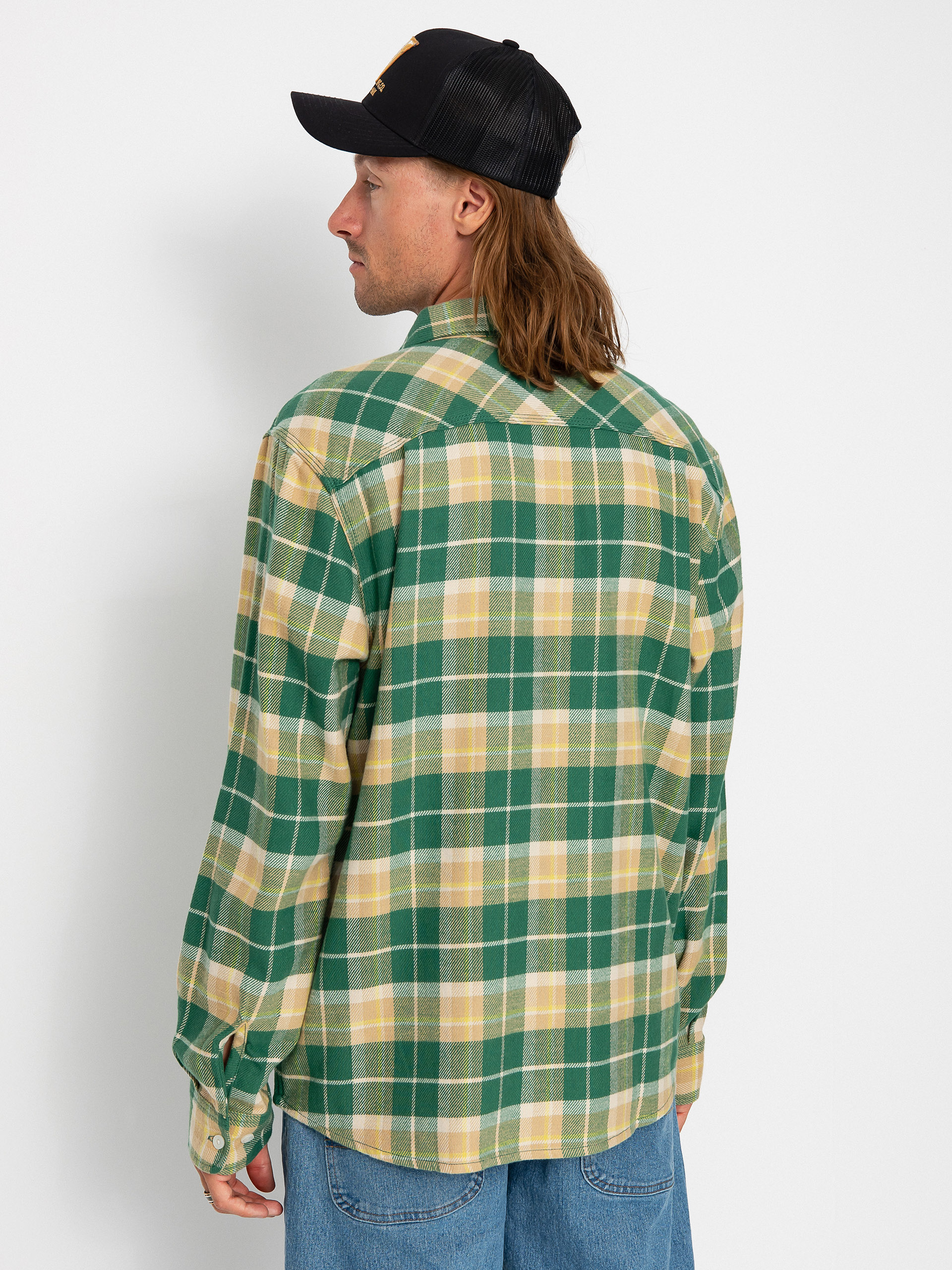 Cămașă Brixton Bowery Flannel Ls (washed pine needle/washed gold)