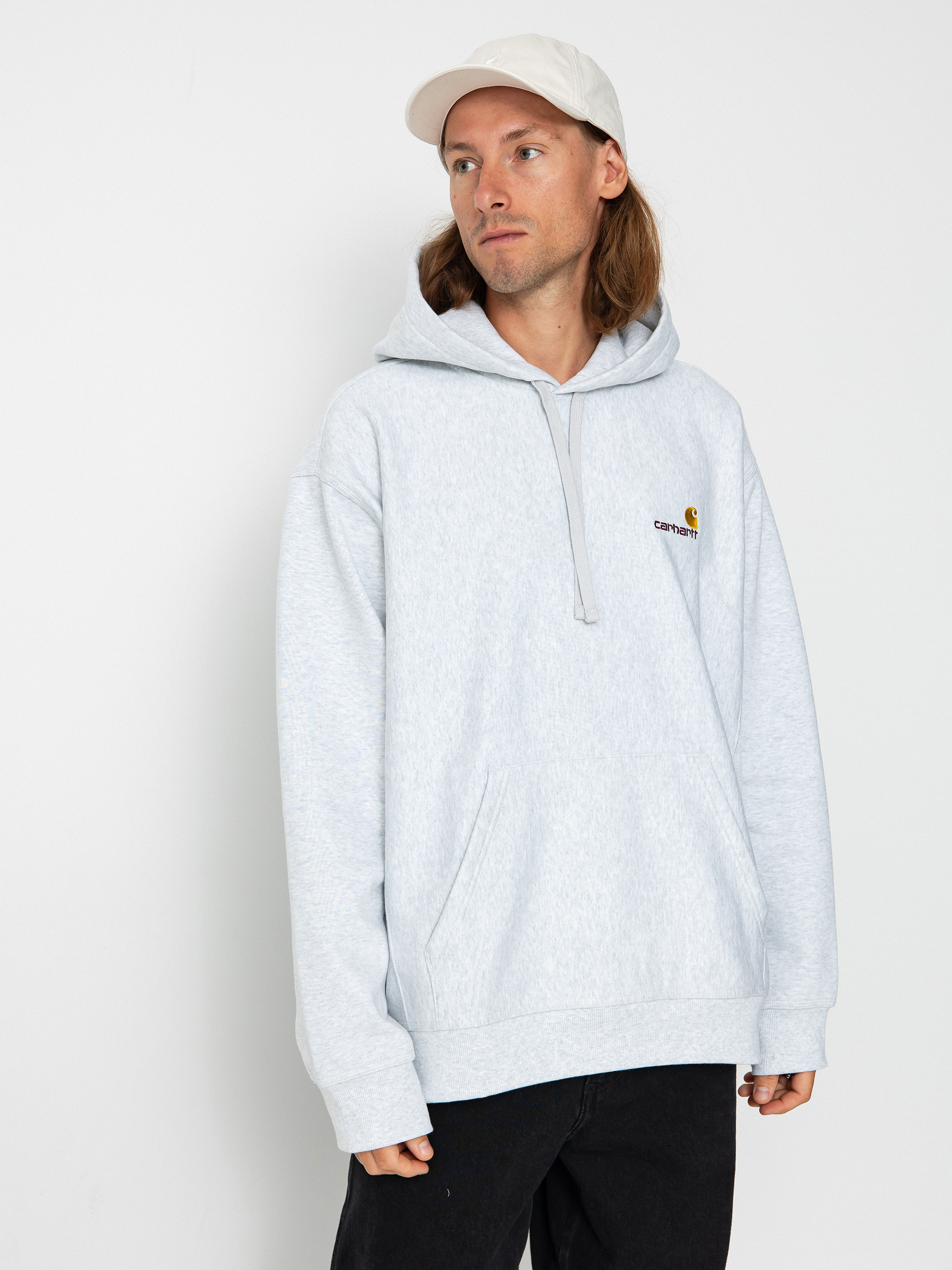 Hanorac cu glugu0103 Carhartt WIP American Script HD (ash heather)