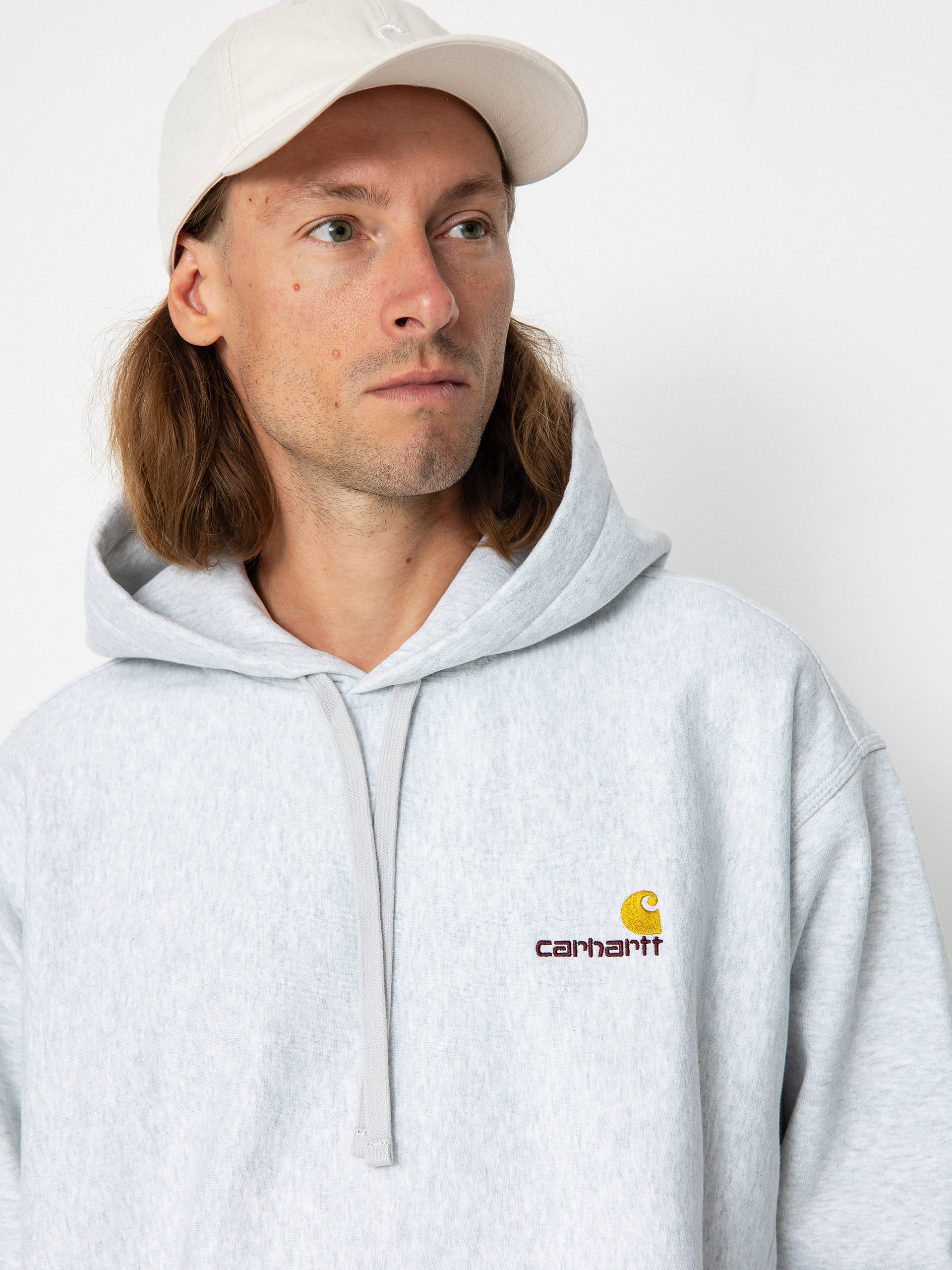 Hanorac cu glugă Carhartt WIP American Script HD (ash heather)