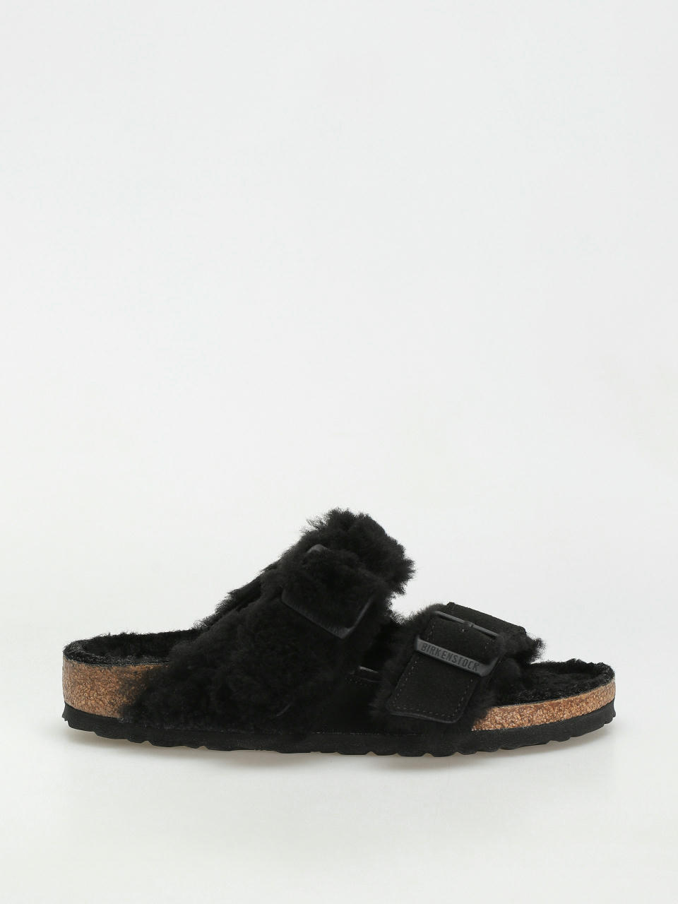 Șlapi Birkenstock Arizona Split Teddy Parts Rivet Logo Suede Leather/Fur Narrow Wmn (black)