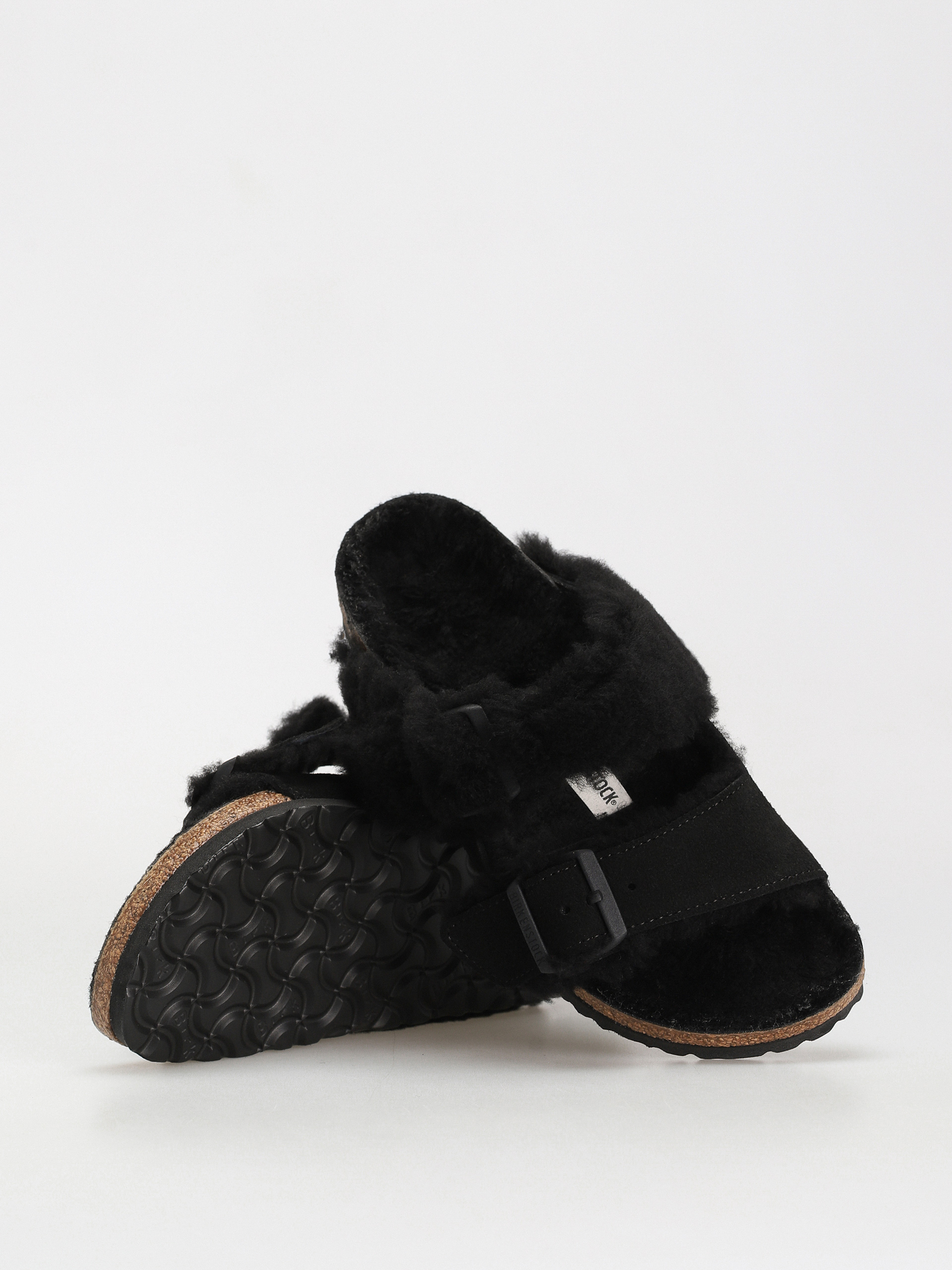 Șlapi Birkenstock Arizona Split Teddy Parts Rivet Logo Suede Leather/Fur Narrow Wmn (black)