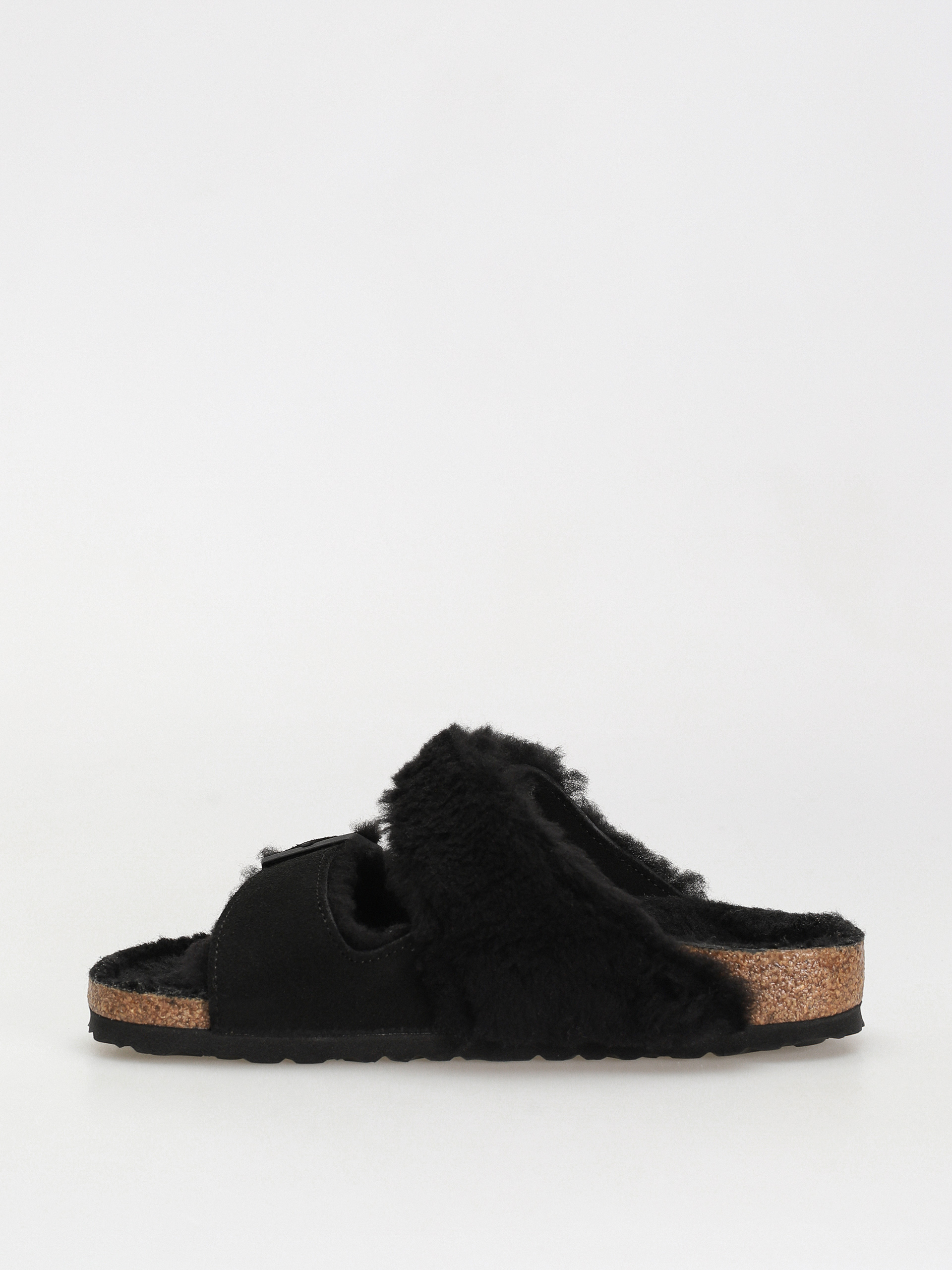 Șlapi Birkenstock Arizona Split Teddy Parts Rivet Logo Suede Leather/Fur Narrow Wmn (black)