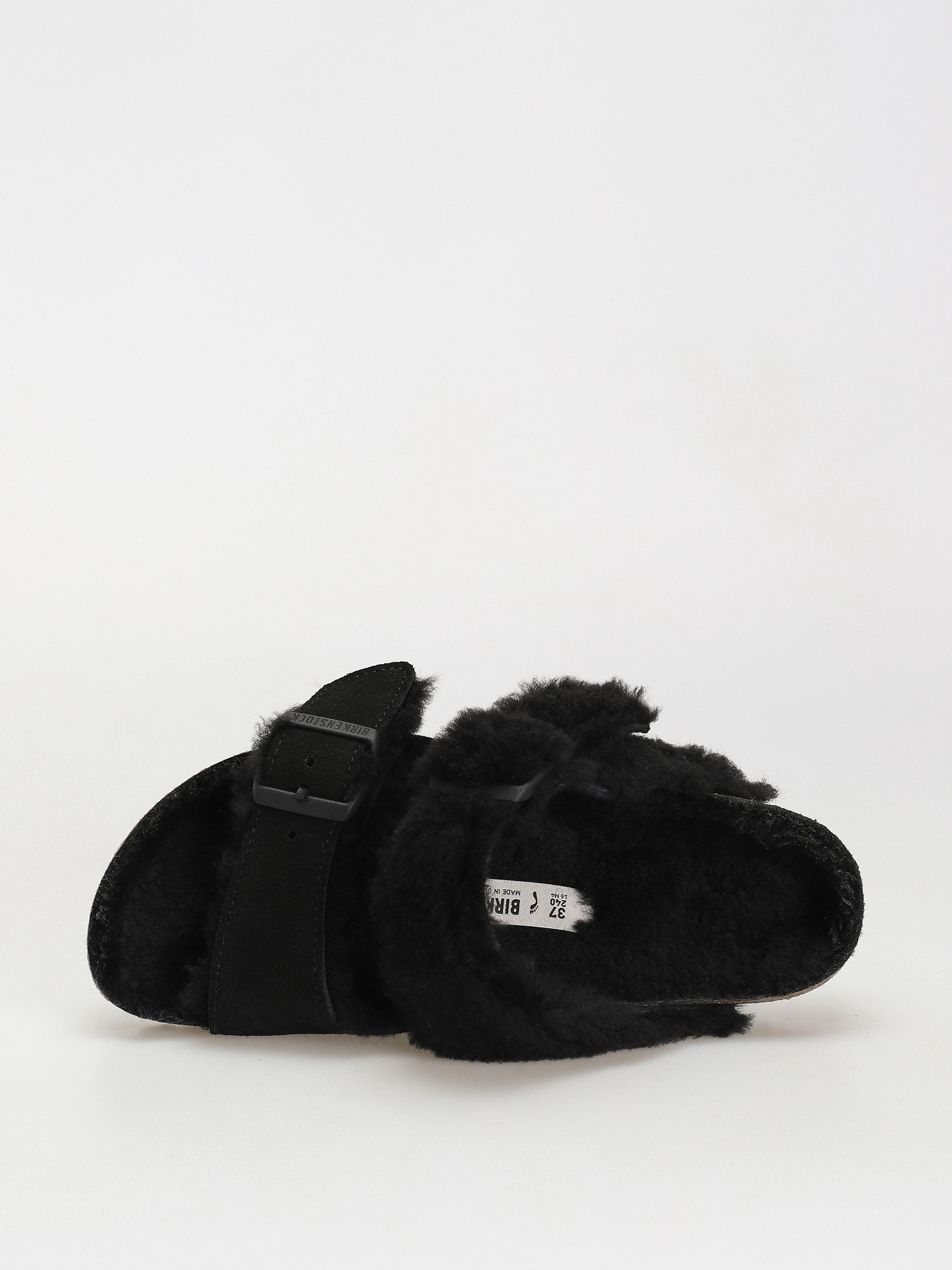 Șlapi Birkenstock Arizona Split Teddy Parts Rivet Logo Suede Leather/Fur Narrow Wmn (black)