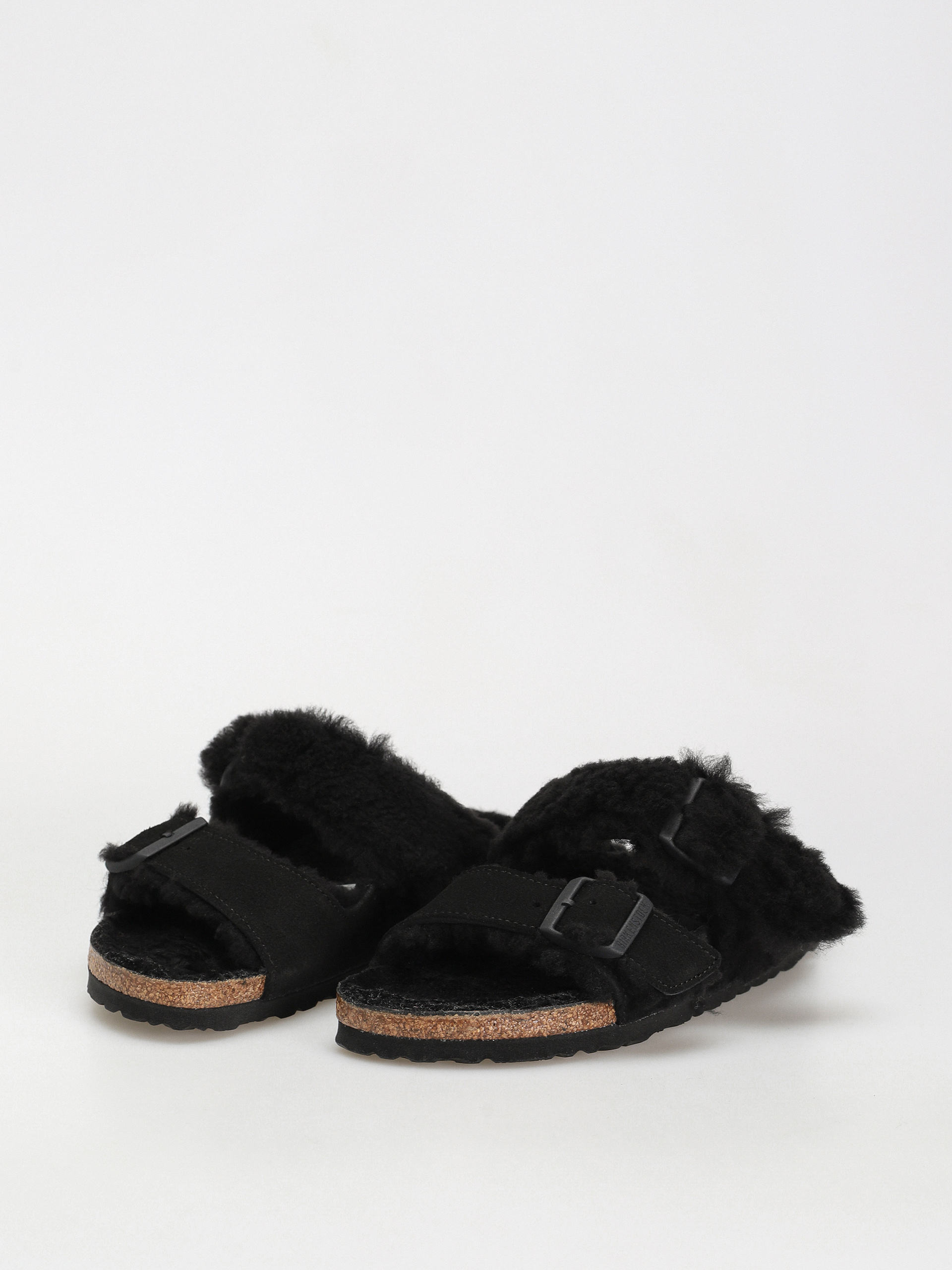 Șlapi Birkenstock Arizona Split Teddy Parts Rivet Logo Suede Leather/Fur Narrow Wmn (black)
