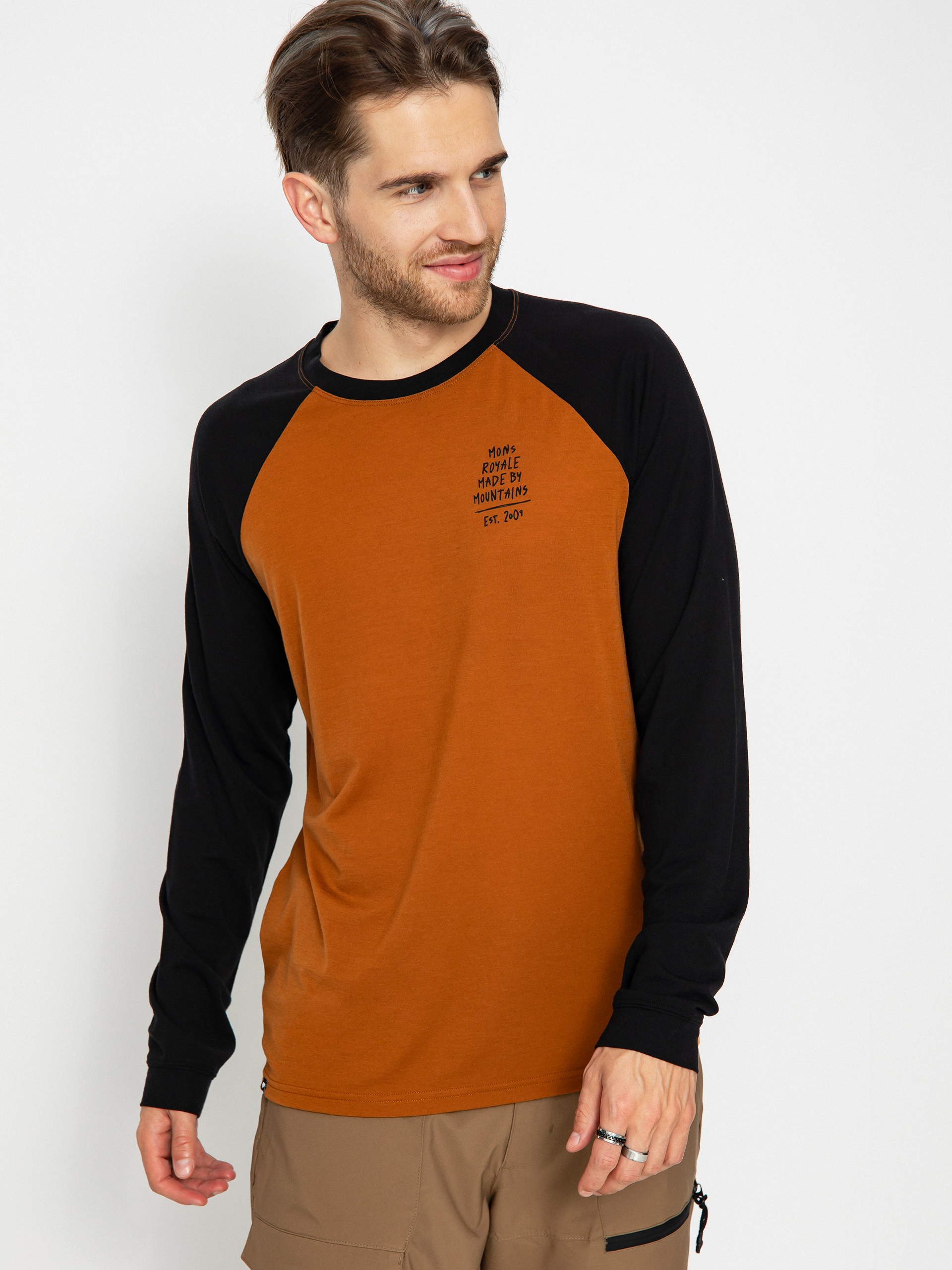 Pentru bărbați Tricou termic Mons Royale Icon Merino Raglan (black/copper)