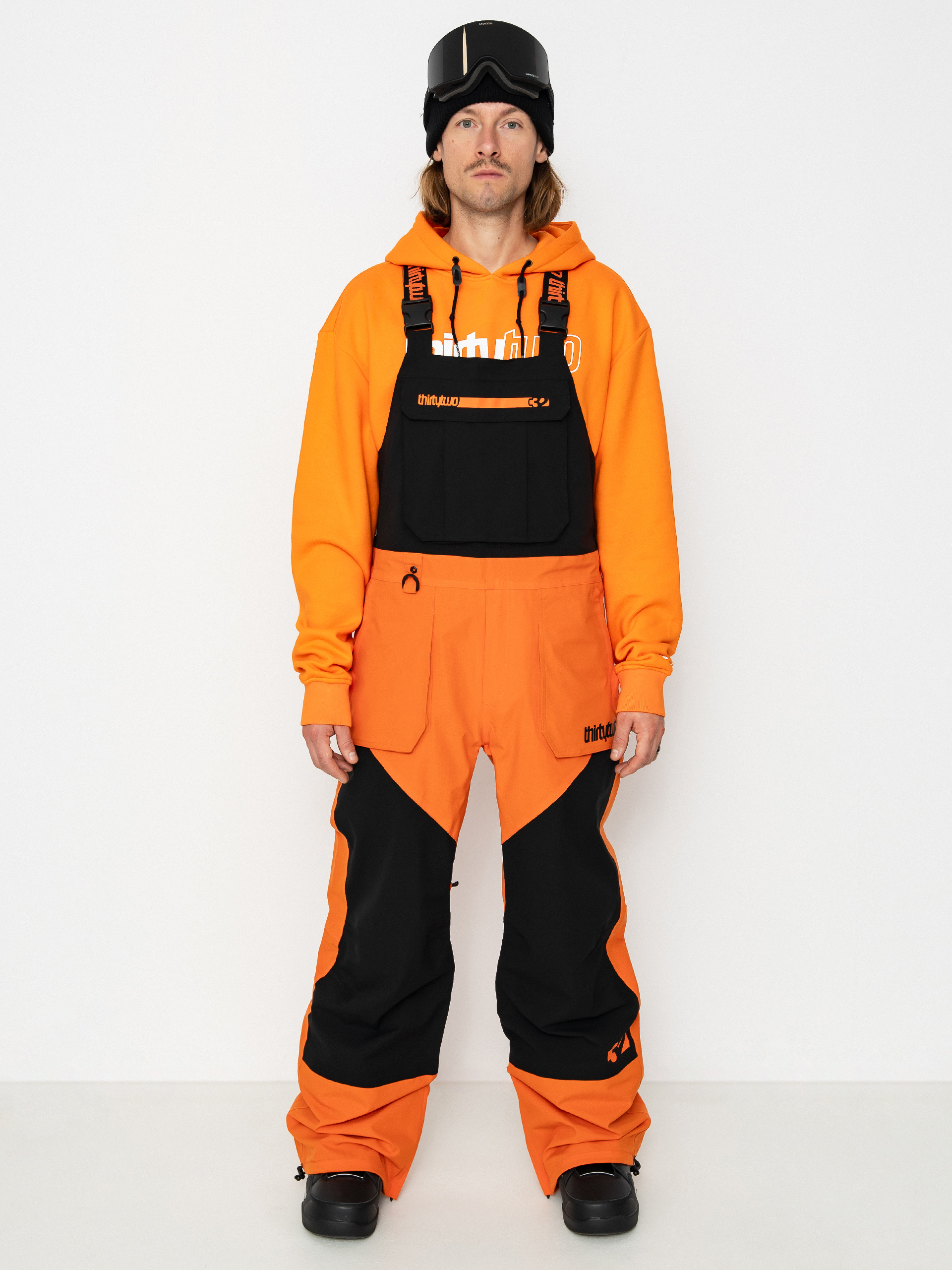 Pentru bărbați Pantaloni pentru snowboard ThirtyTwo Basement Bib (black/orange)