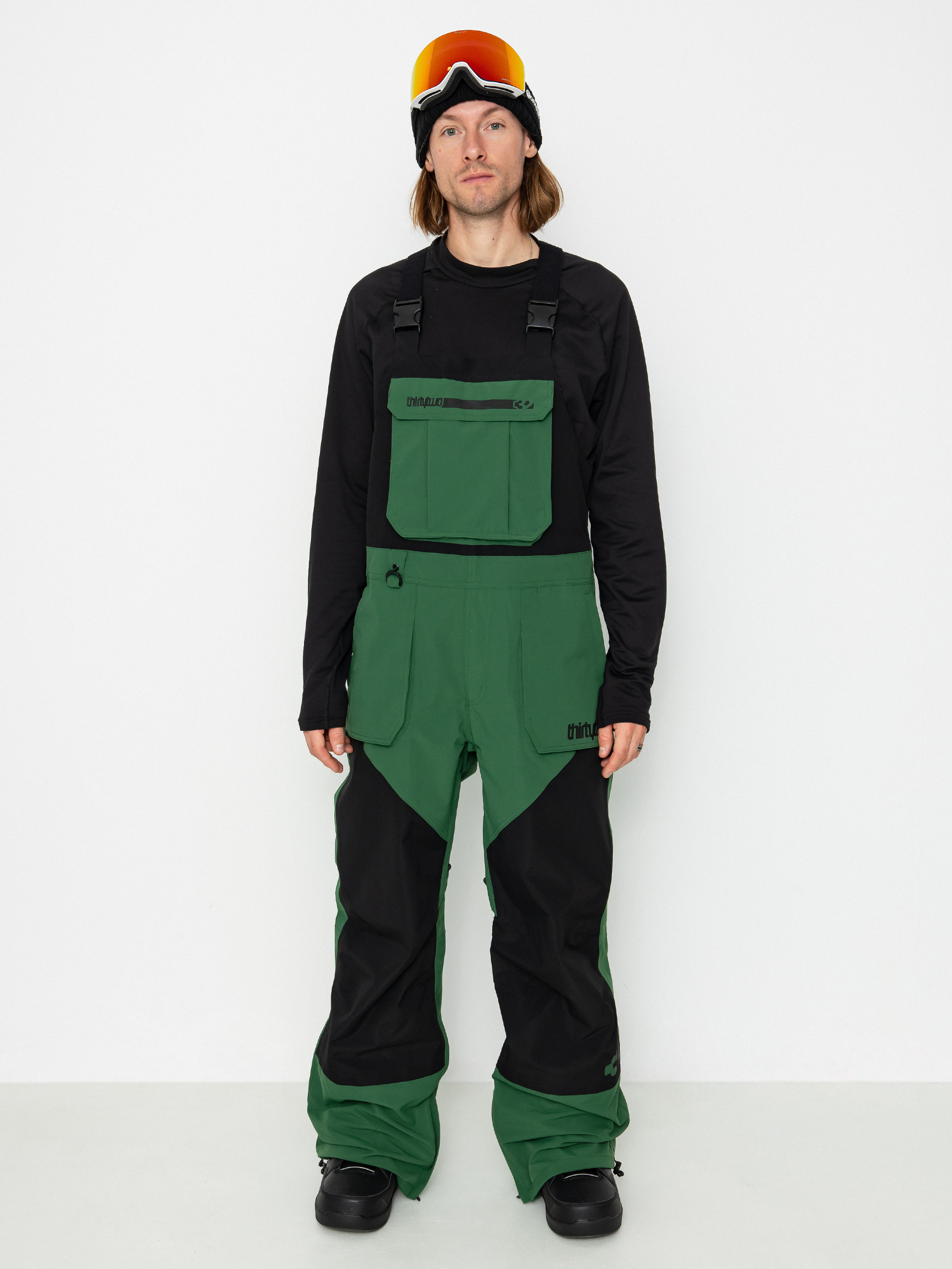 Pentru bărbați Pantaloni pentru snowboard ThirtyTwo Basement Bib (green)