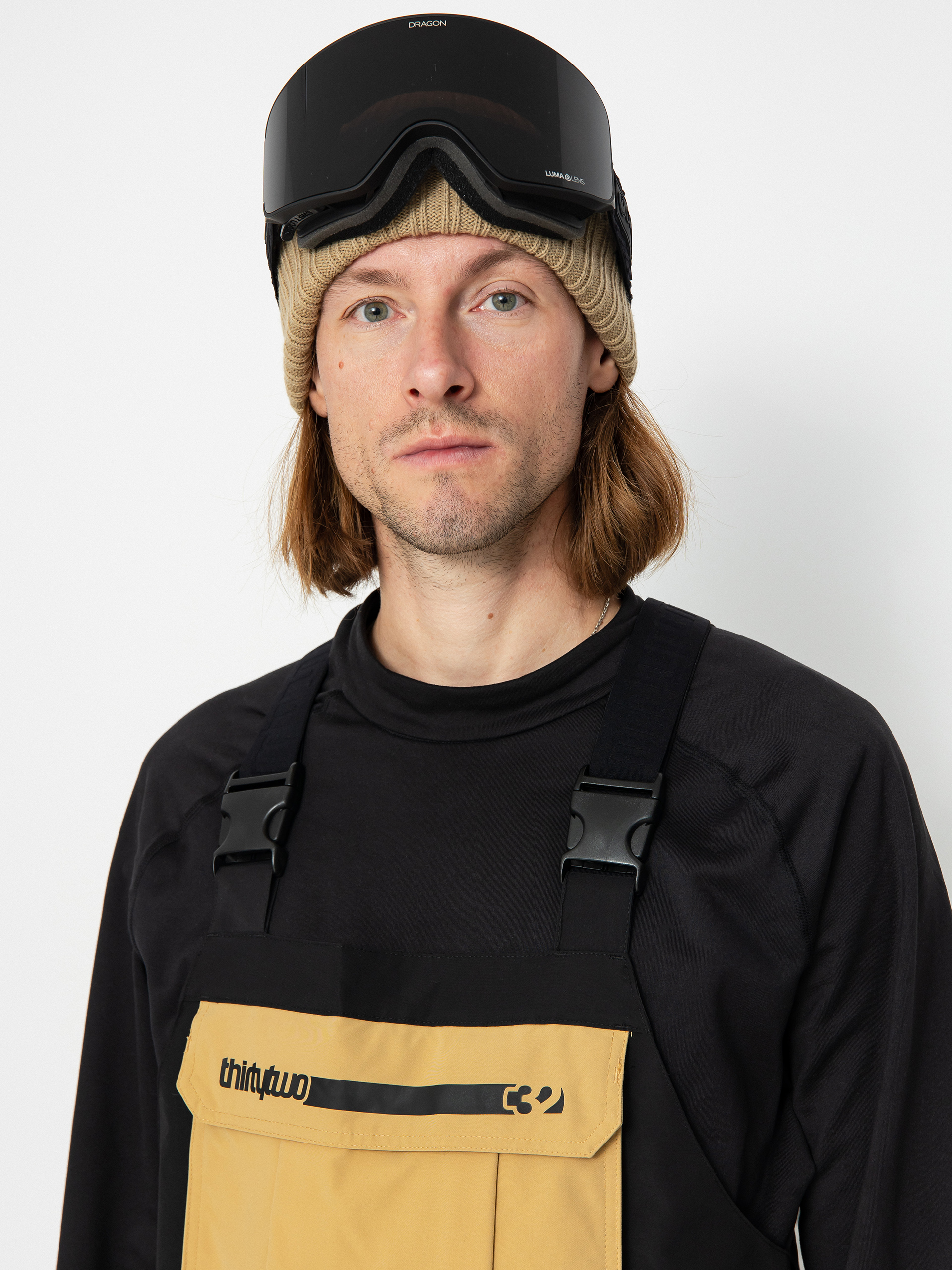 Pentru bărbați Pantaloni pentru snowboard ThirtyTwo Basement Bib (black/tan)