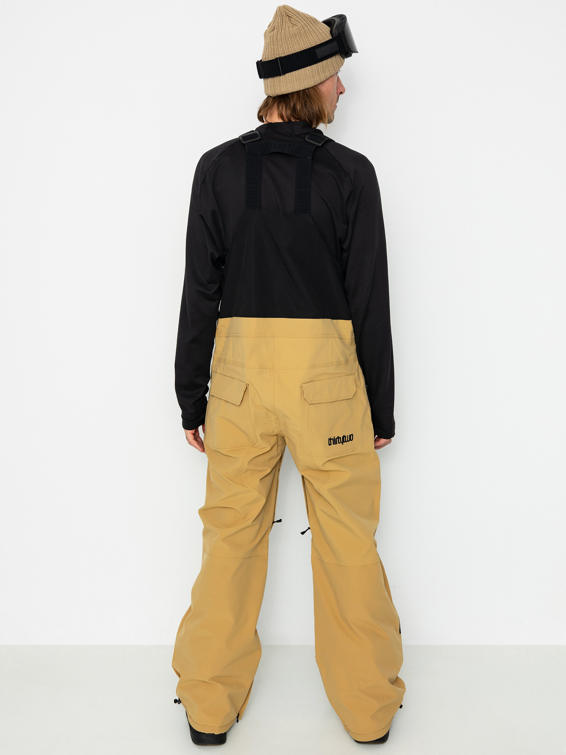 Pentru bărbați Pantaloni pentru snowboard ThirtyTwo Basement Bib (black/tan)