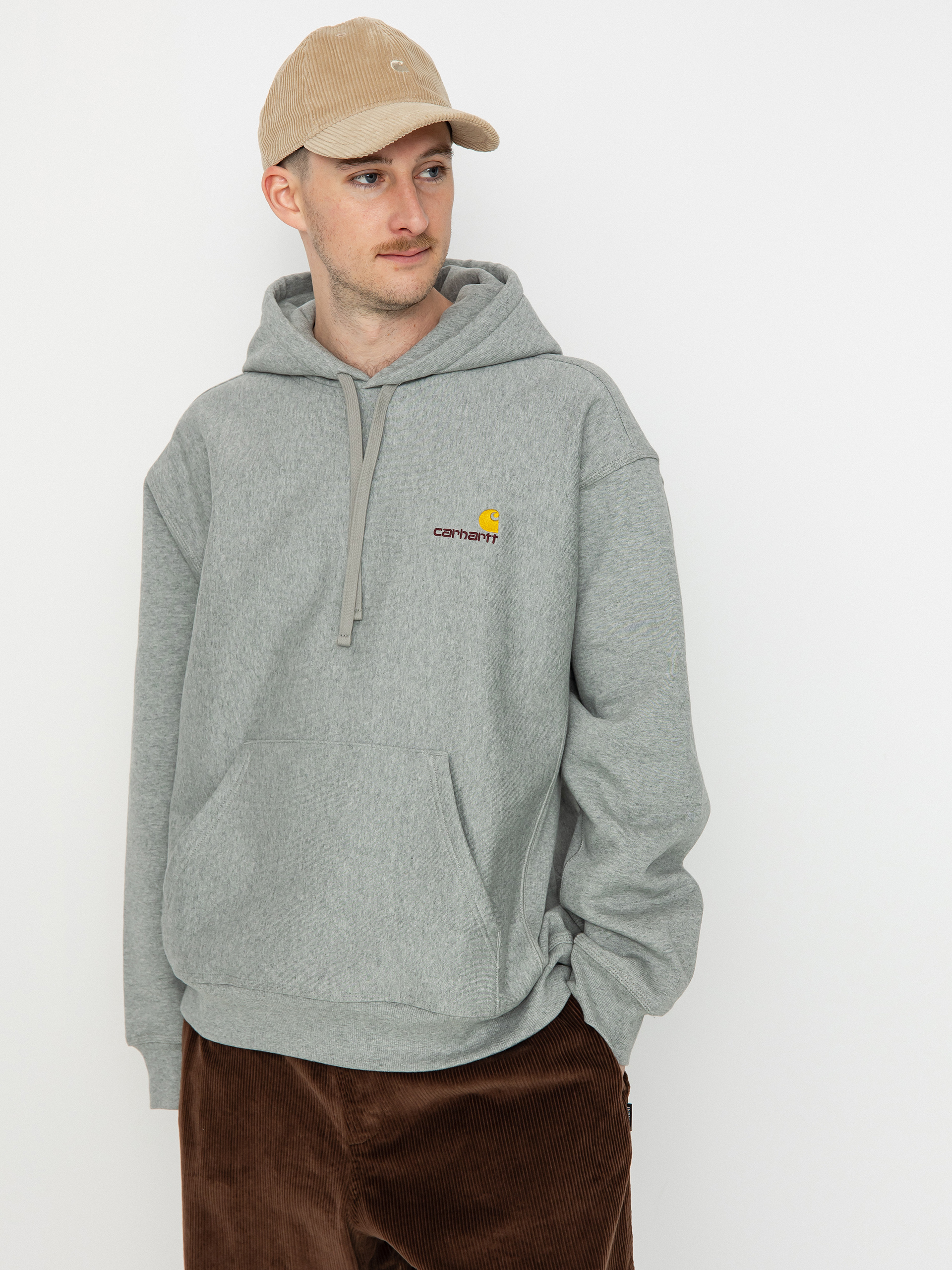 Hanorac cu glugă Carhartt WIP American Script HD (grey heather)