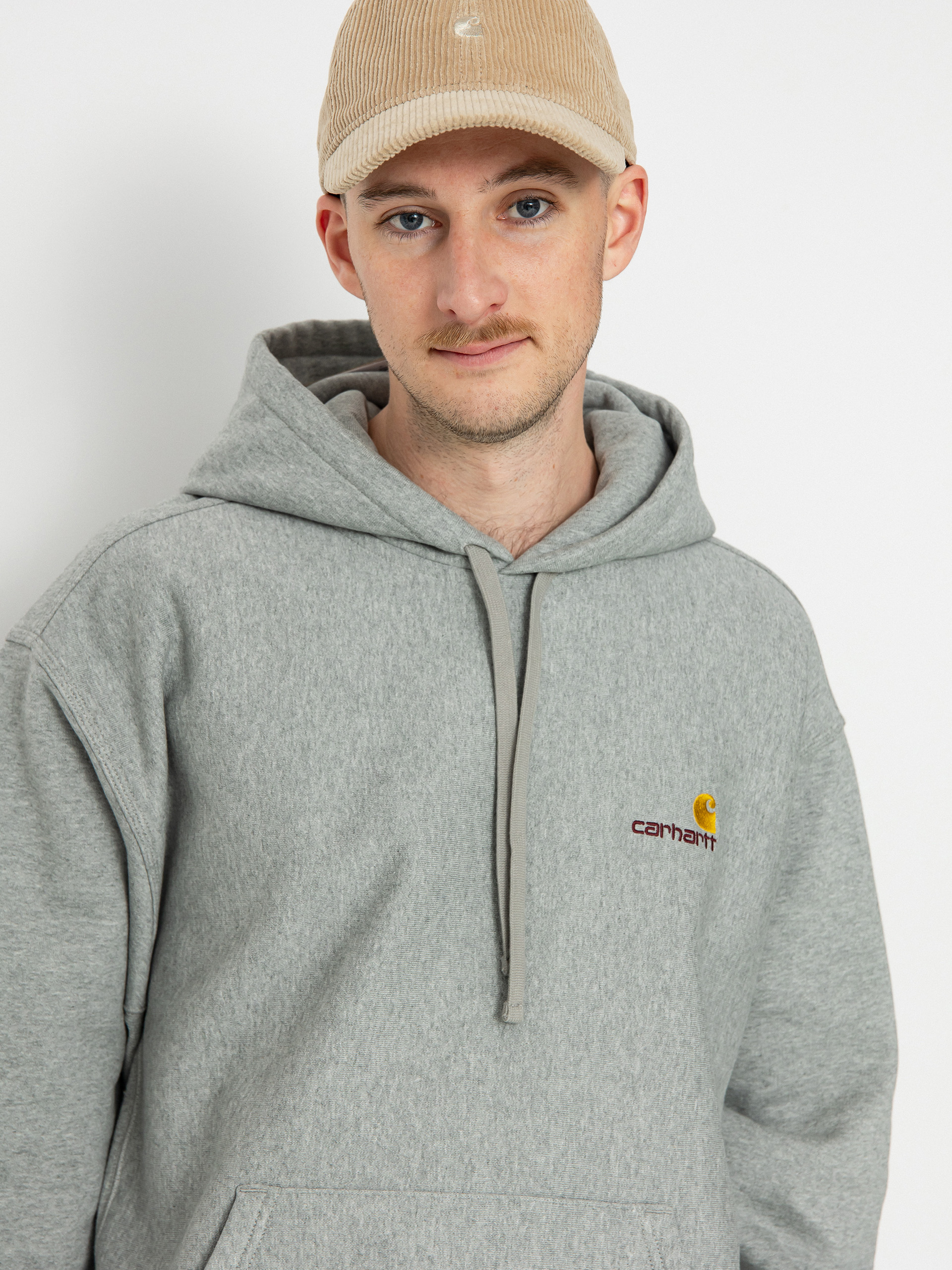 Hanorac cu glugă Carhartt WIP American Script HD (grey heather)