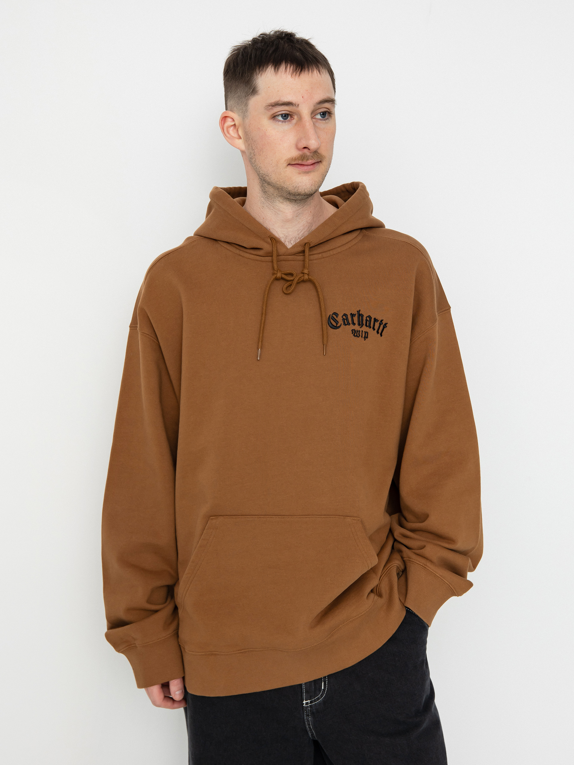 Hanorac cu glugă Carhartt WIP Onyx Script HD (hamilton brown/black)