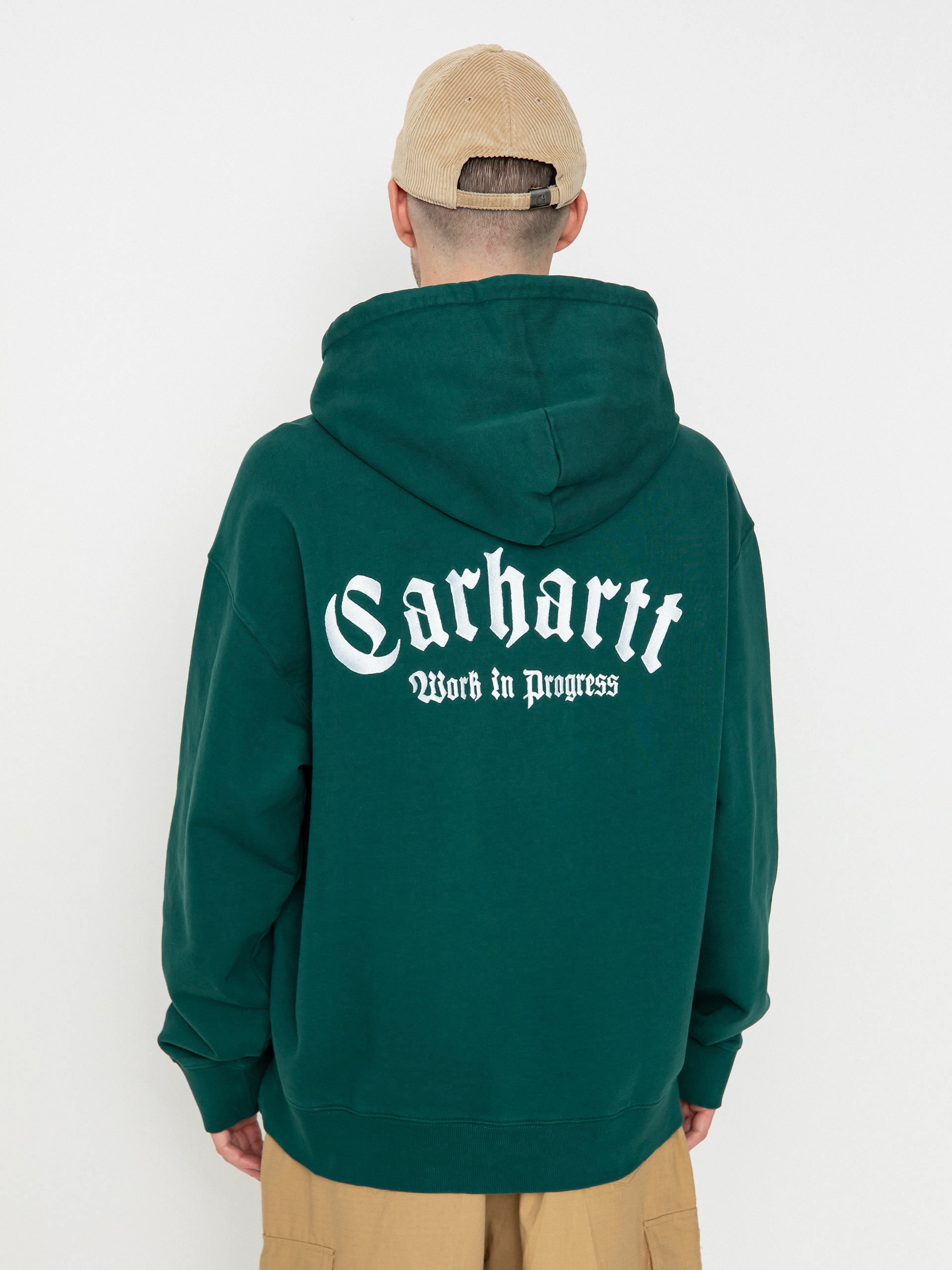 Hanorac cu glugă Carhartt WIP Onyx Script HD (chervil/white)