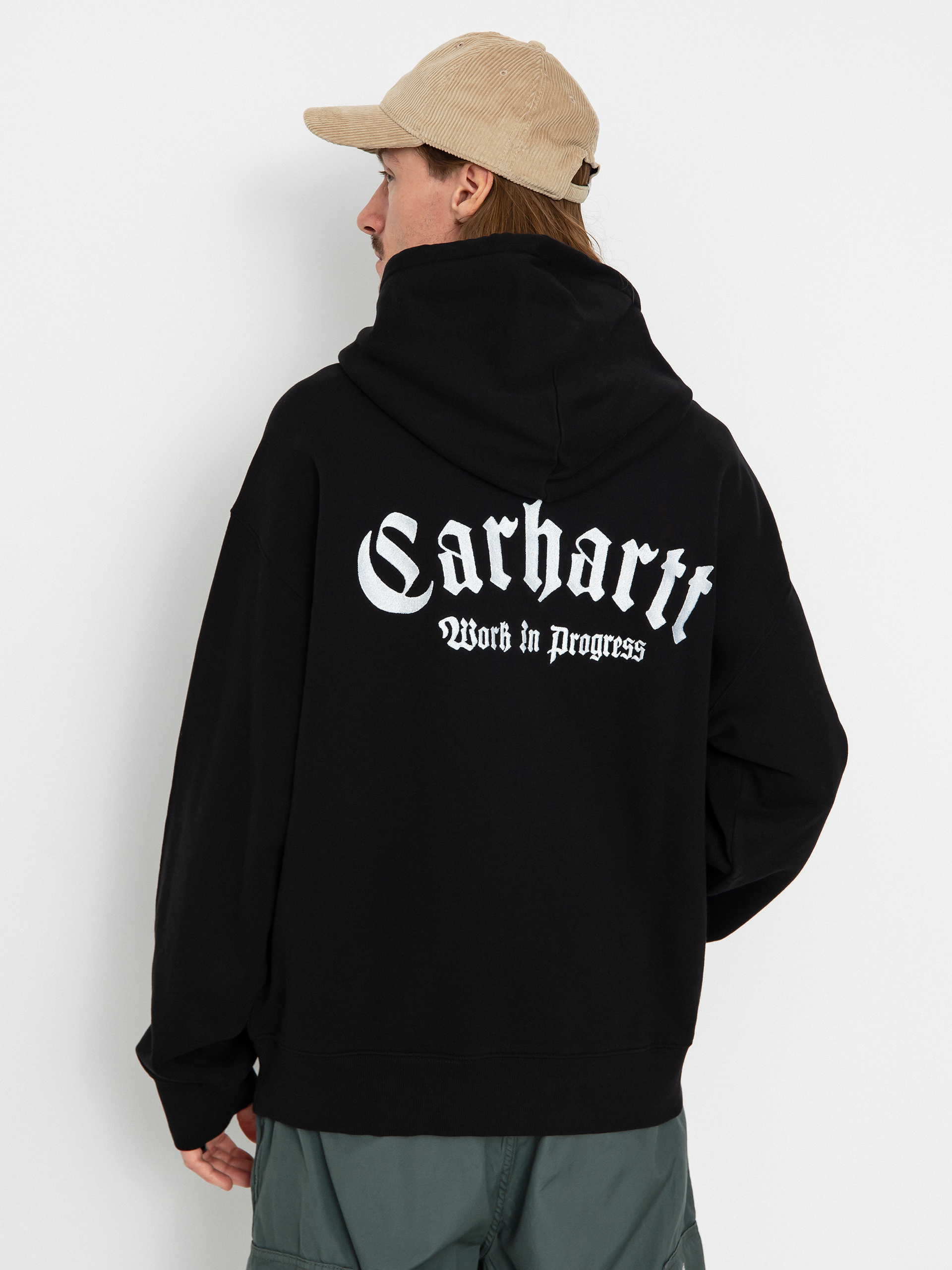 Hanorac cu glugă Carhartt WIP Onyx Script HD (black/white)