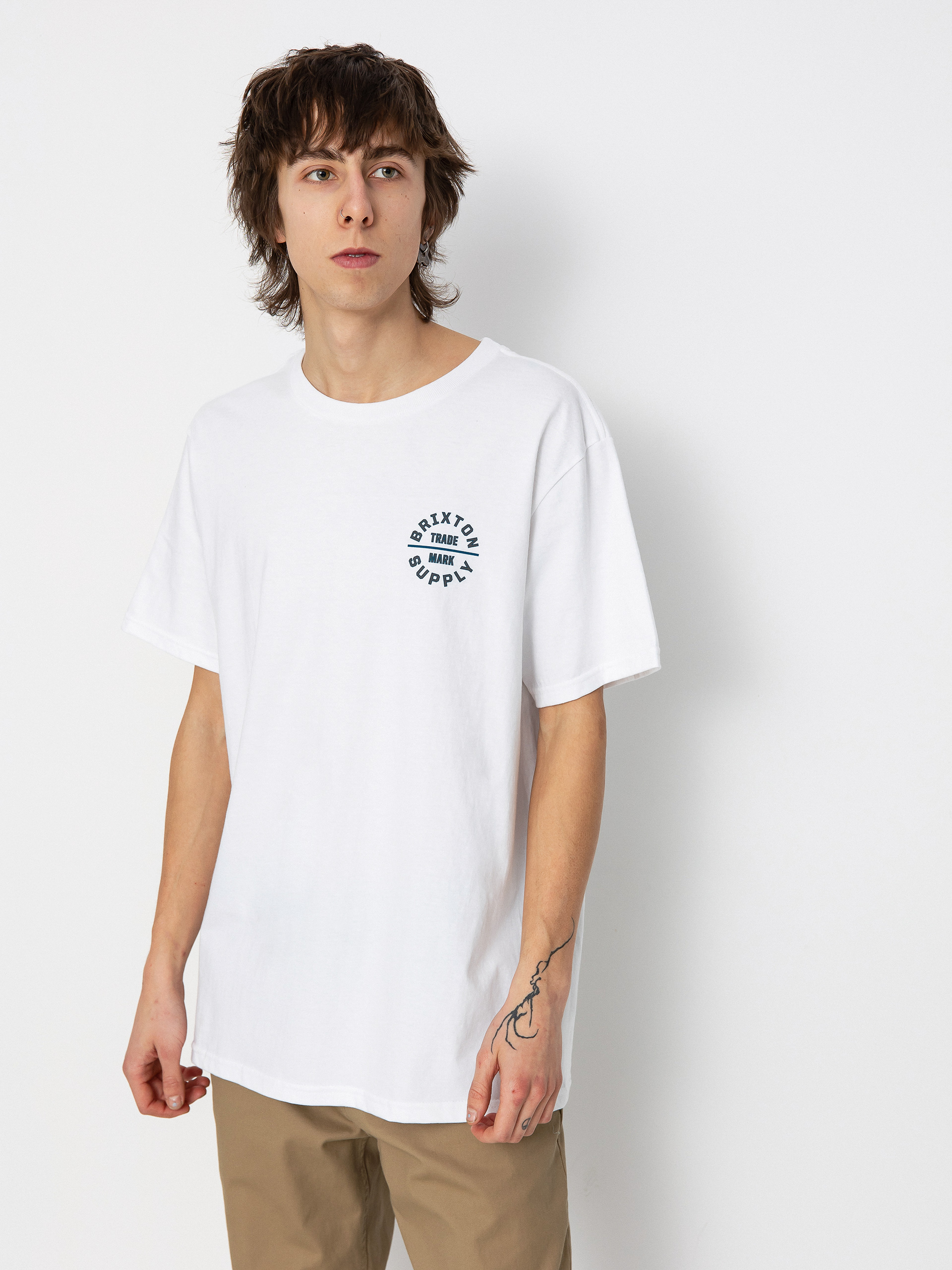 Tricou Brixton Oath V Stt (white/chinois green/blue danub)