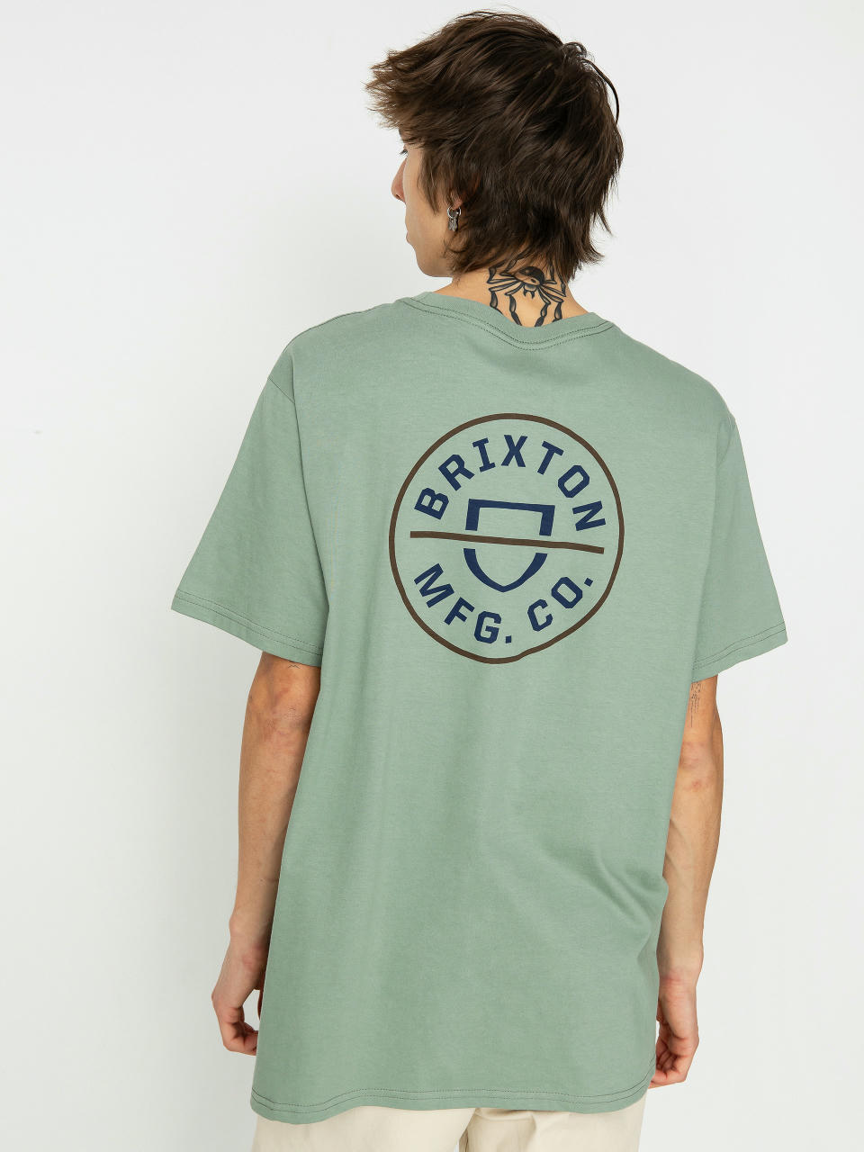 Tricou Brixton Crest II Stt (chinois green/washed navy/sepi)