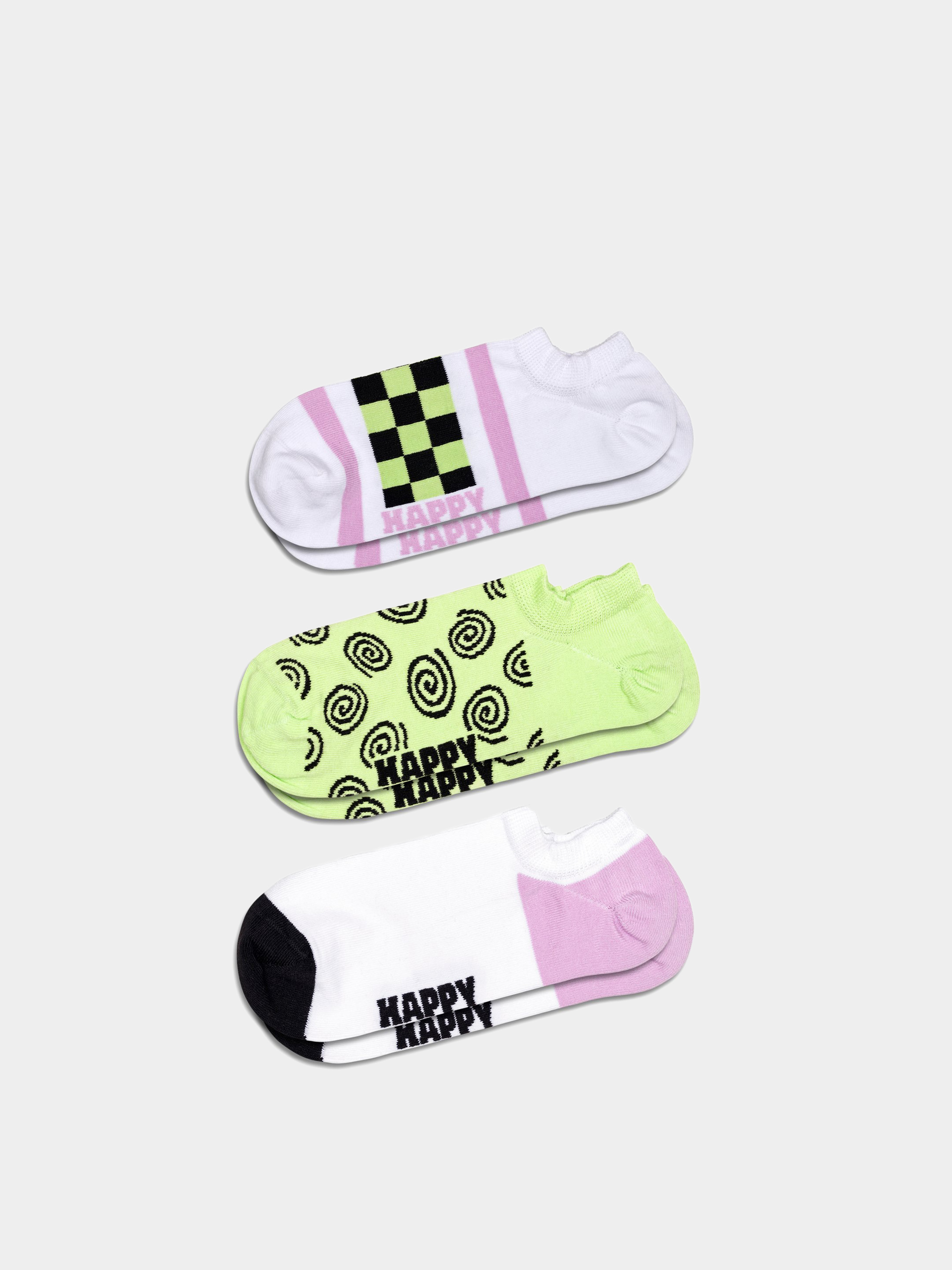 Șosete Happy Socks 3-Pack Checked Stripe No Show (white)