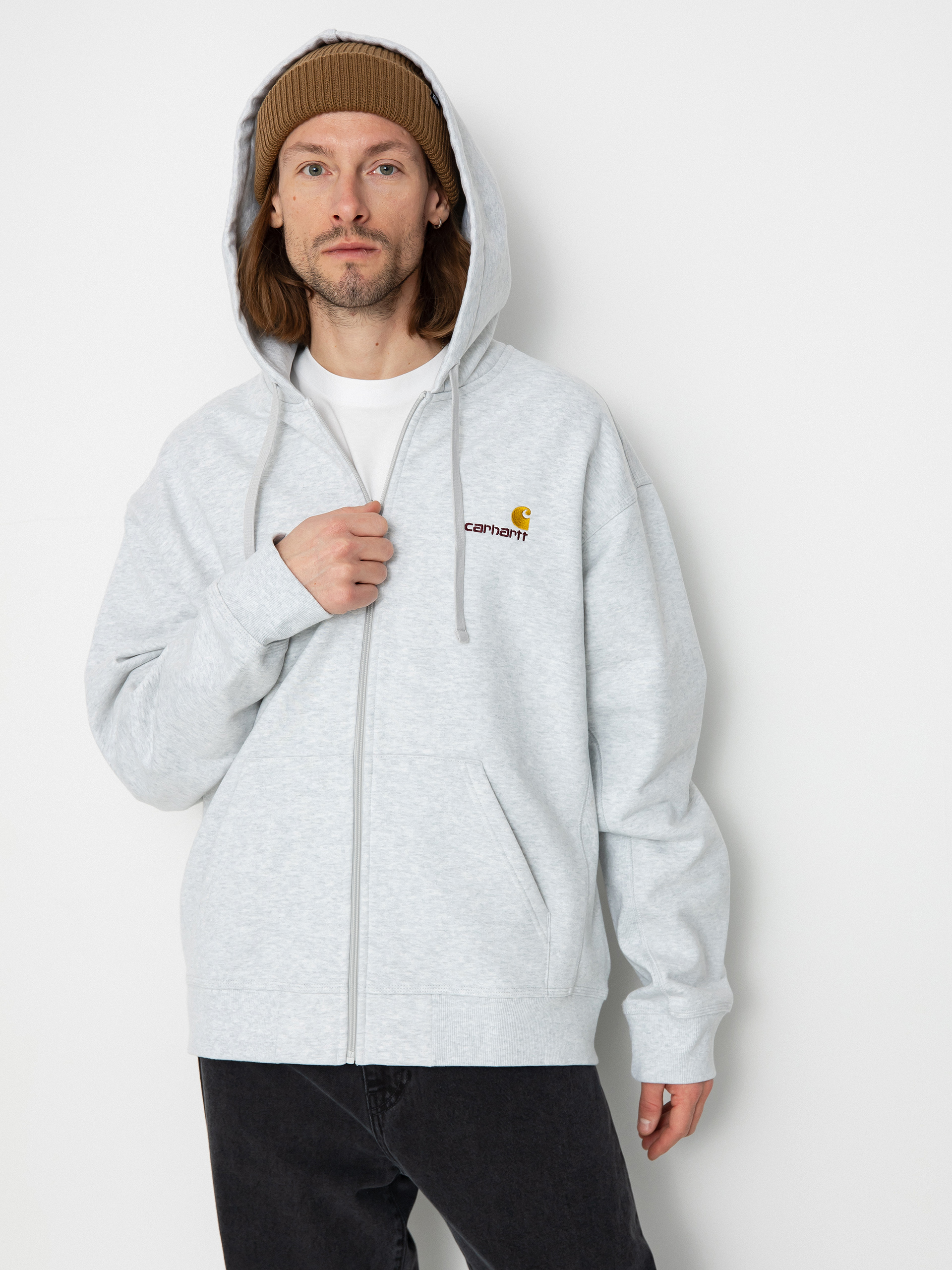 Hanorac cu glugu0103 Carhartt WIP American Script ZHD (ash heather)