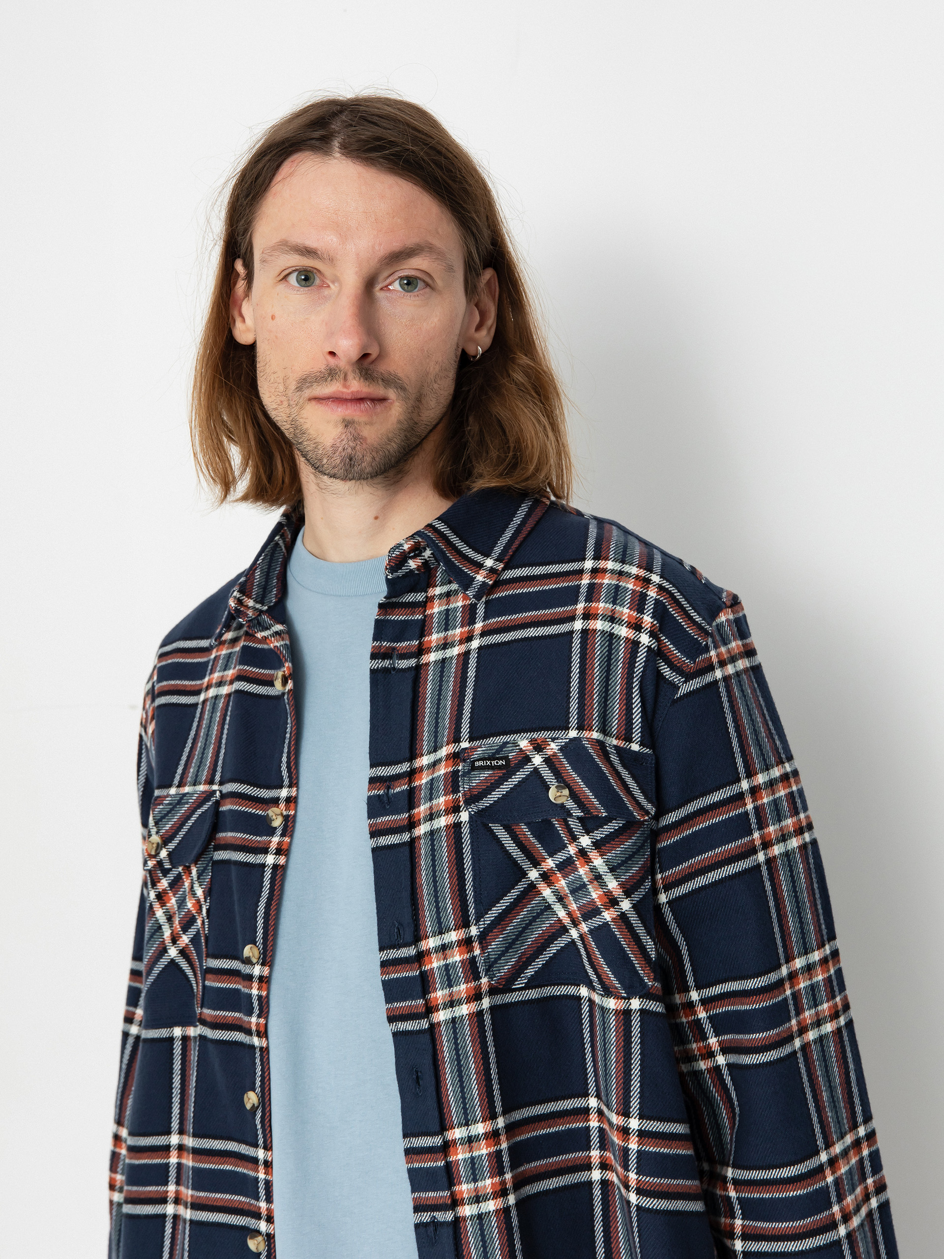 Cămașă Brixton Bowery Flannel Ls (washed navy/off white/terracot)