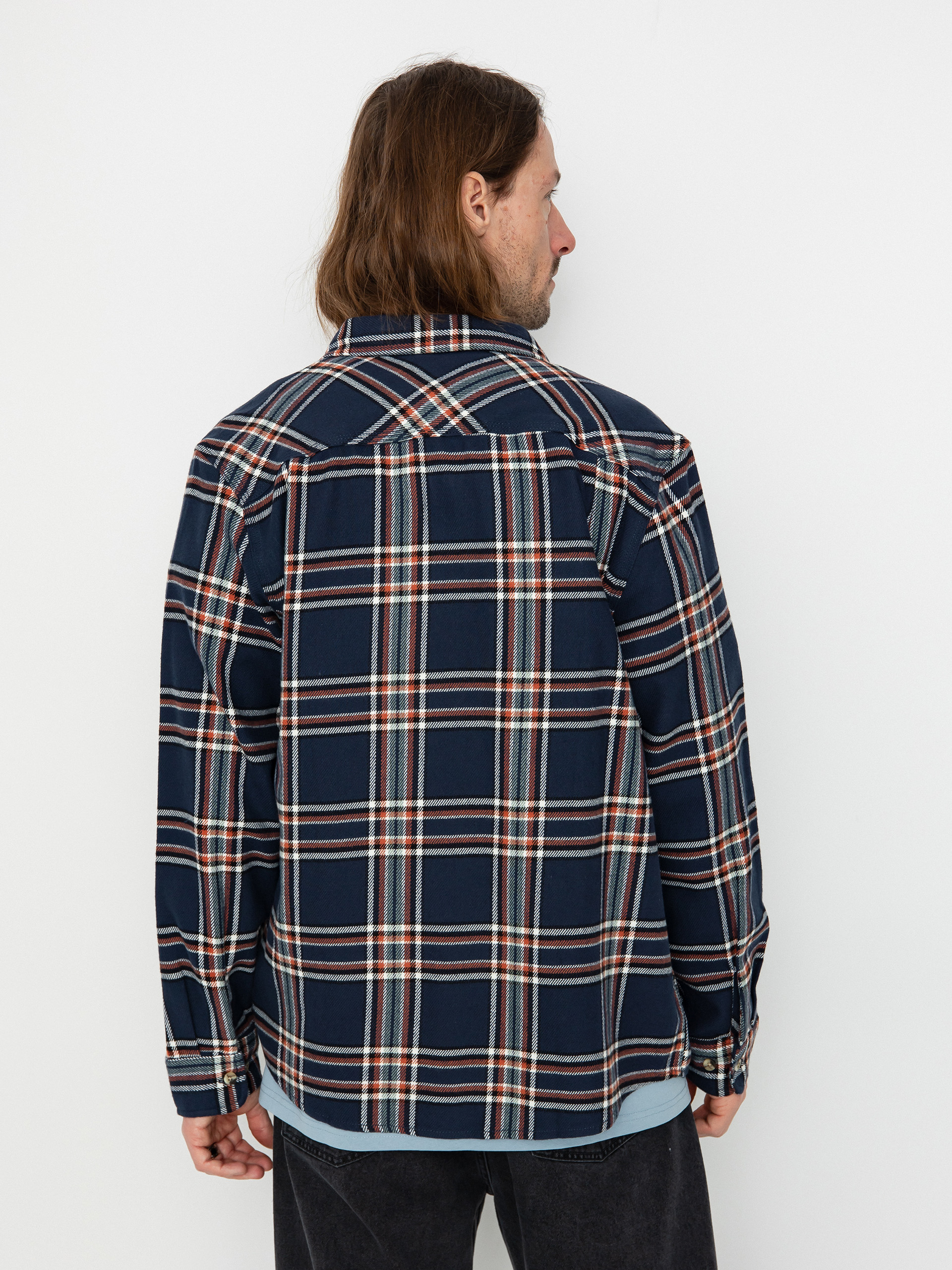 Cămașă Brixton Bowery Flannel Ls (washed navy/off white/terracot)