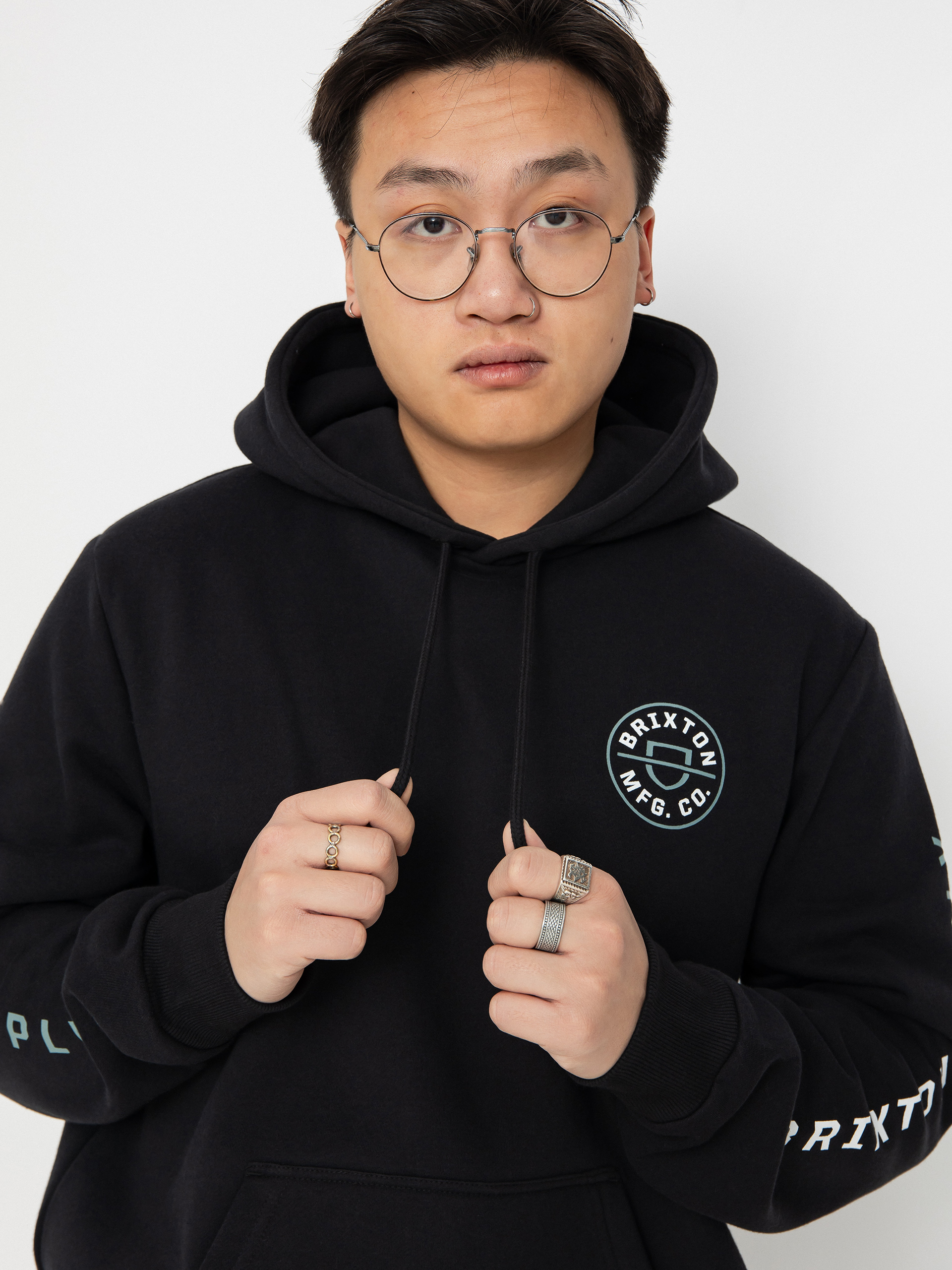 Hanorac cu glugă Brixton Crest (black/chinois green/white)