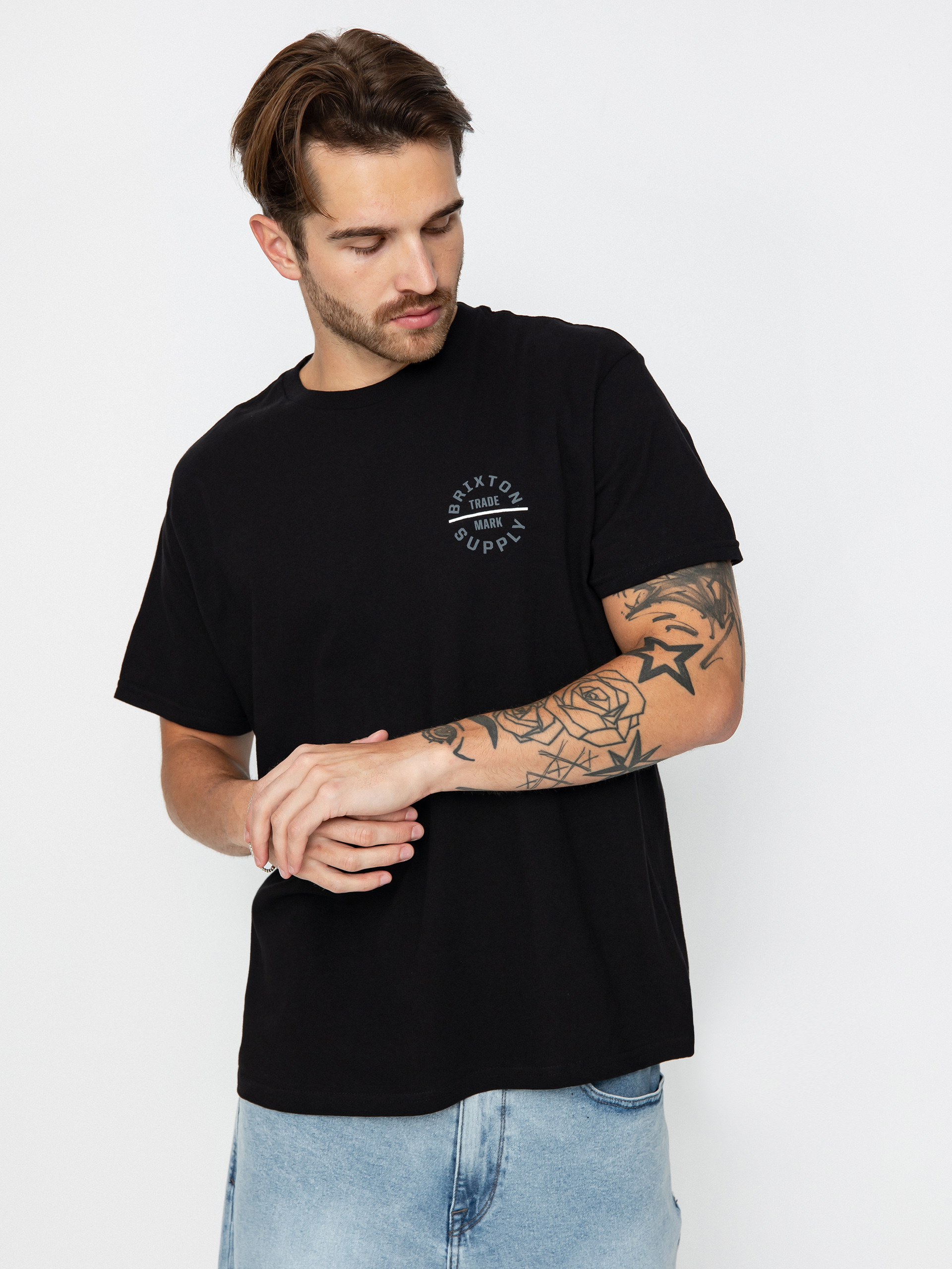 Tricou Brixton Oath V Stt (black/whitecap/persimmon orang)