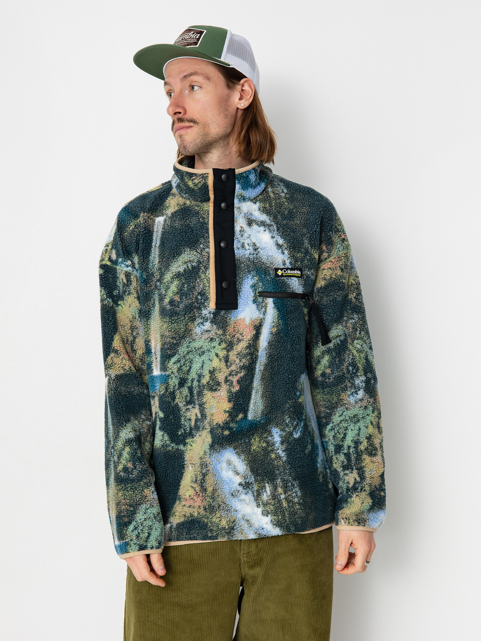 Pentru bărbați Hanorac din fleece Columbia Helvetia (napa green chasing falls print/black/c)