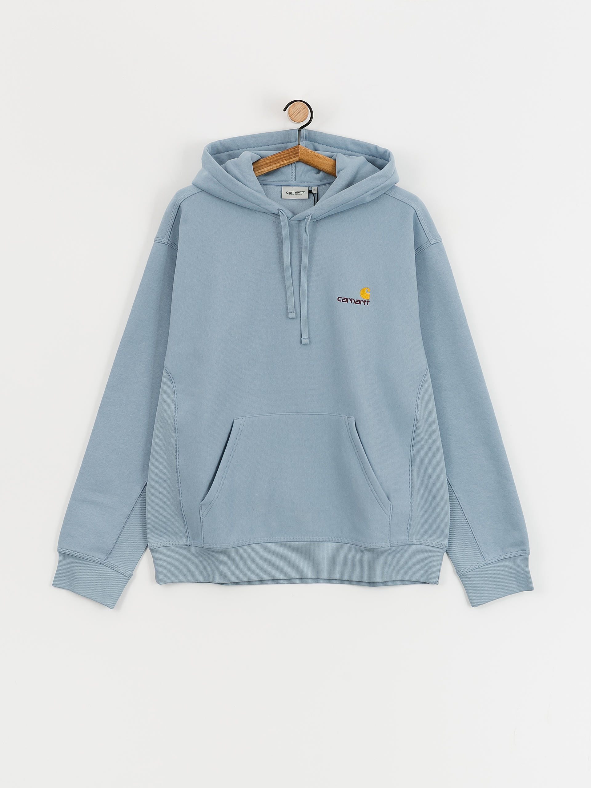 Hanorac cu glugă Carhartt WIP American Script HD (frosted blue)