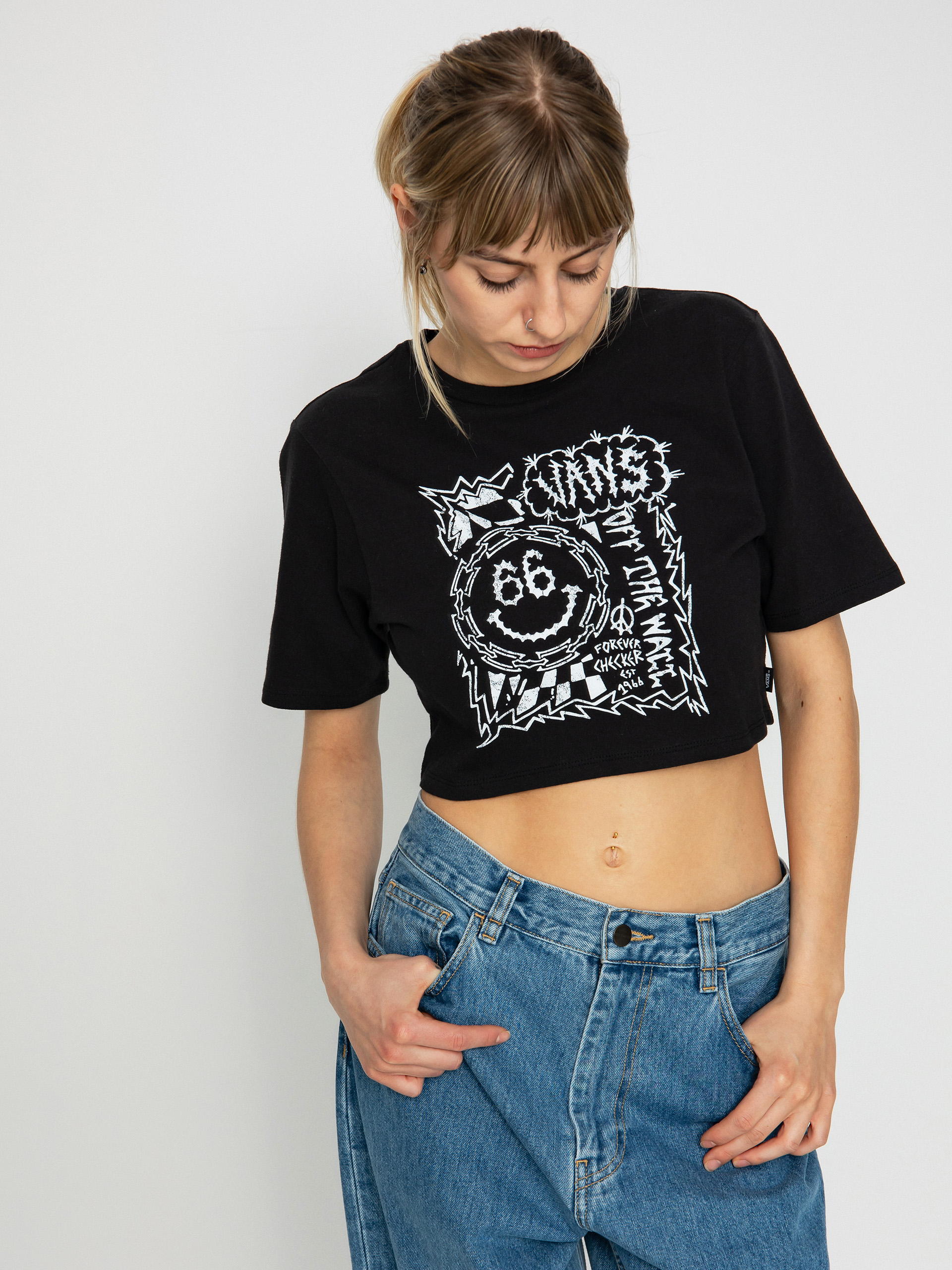 Tricou Vans Forever Checker Crew Crop II Wmn (black)