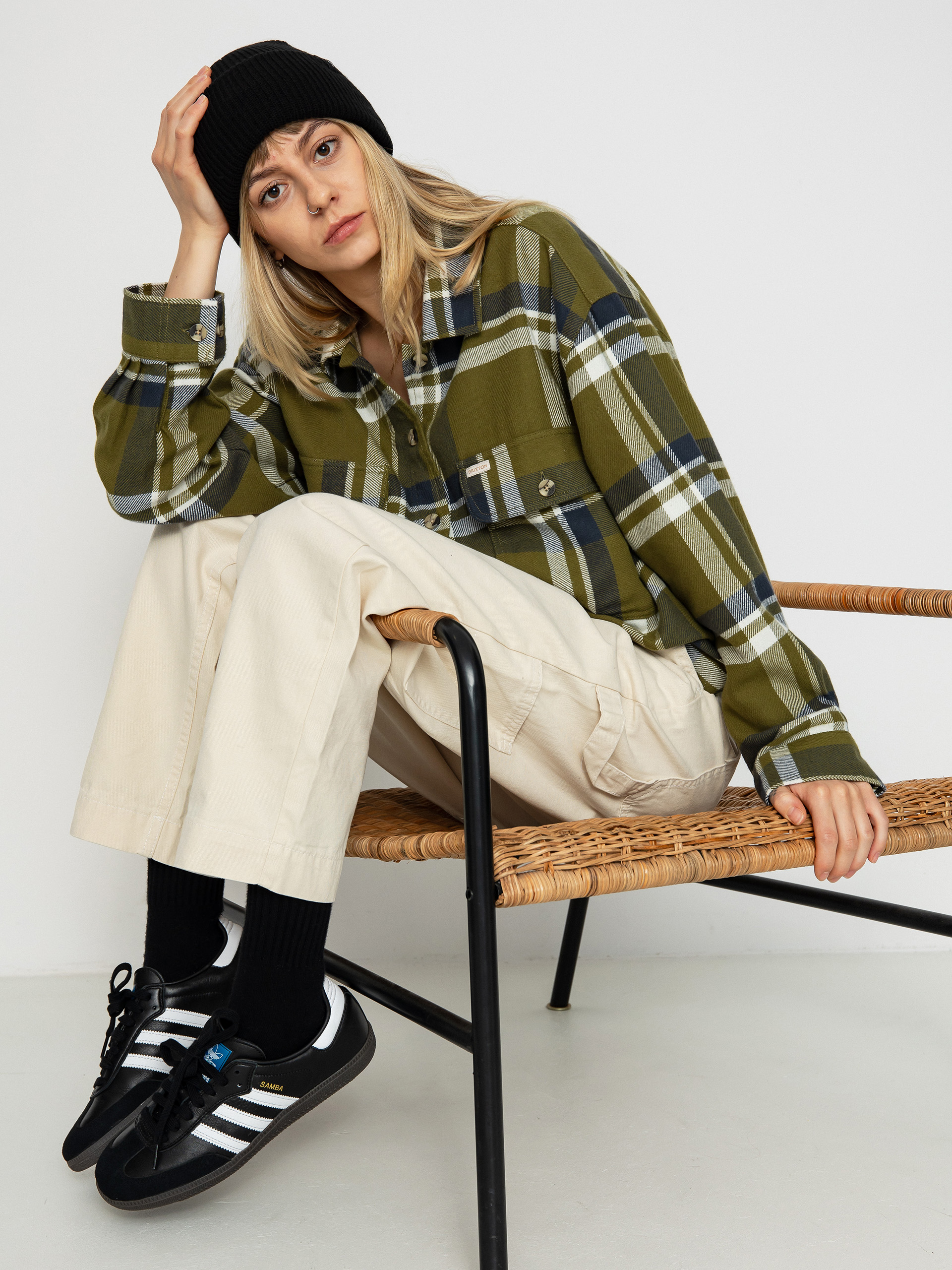 Cămașă Brixton Bowery Flannel Ls Wmn (sea kelp/washed navy)