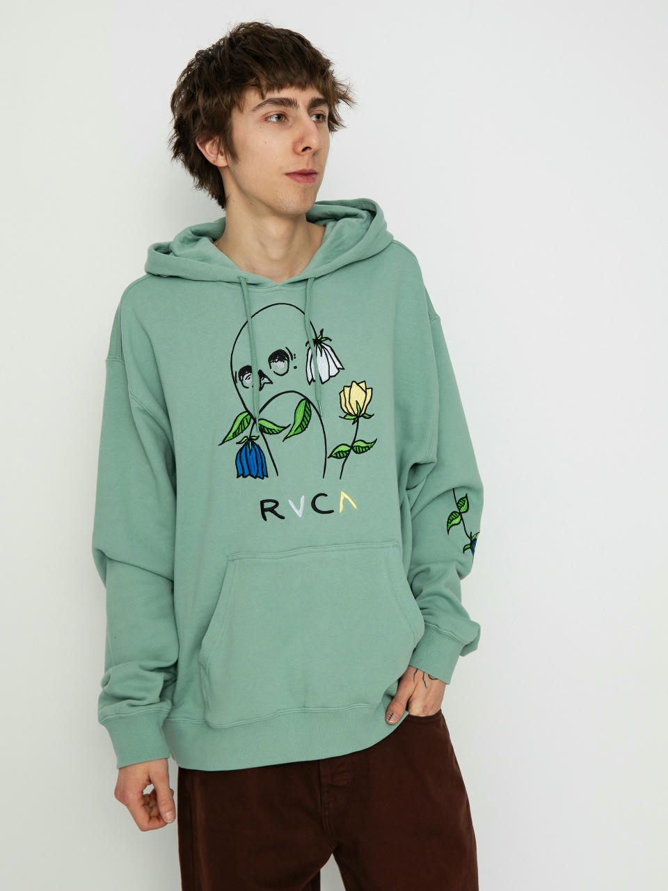 Hanorac cu glugă RVCA Flower Skull HD (green haze)