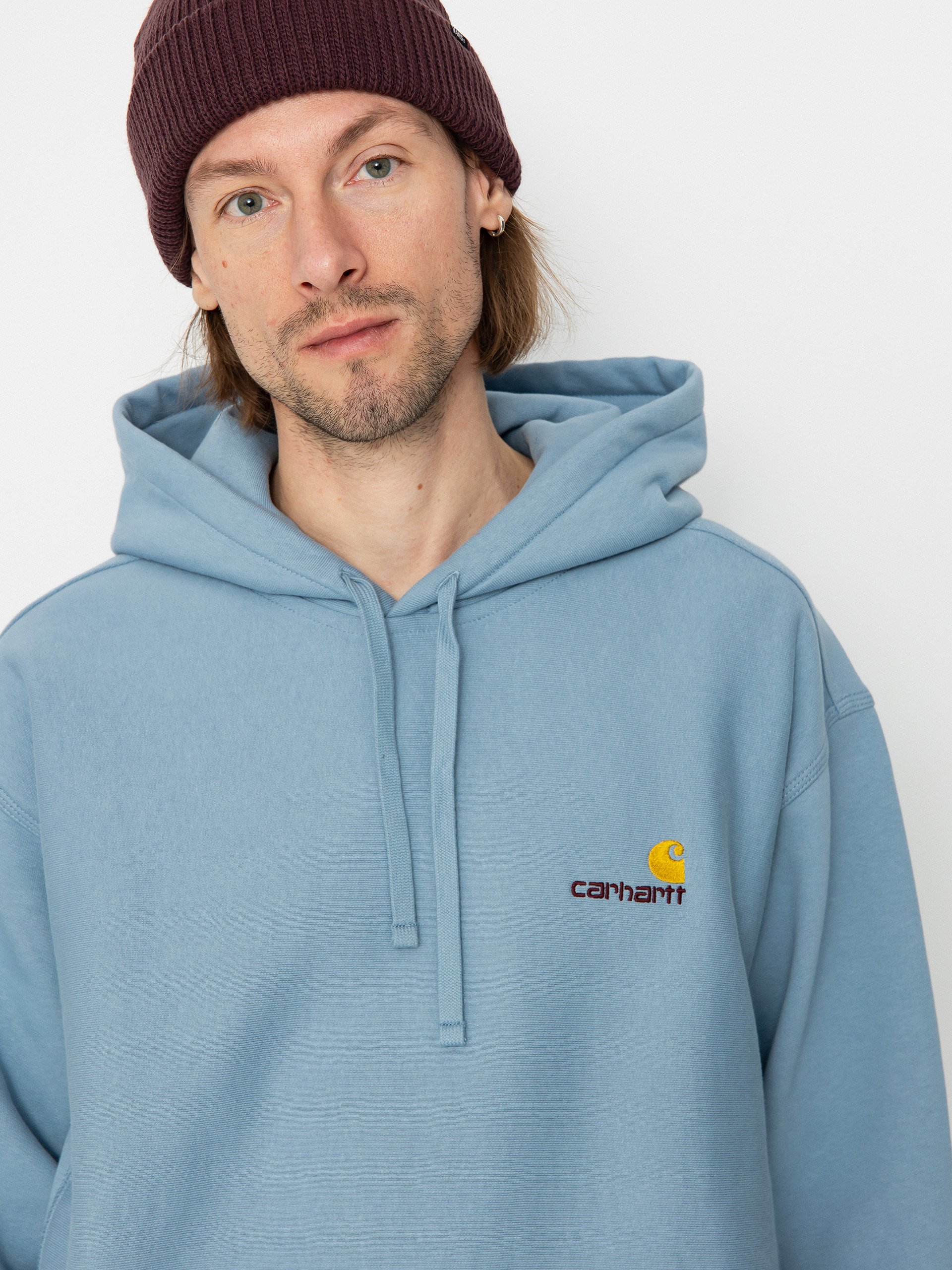 Hanorac cu glugă Carhartt WIP American Script HD (frosted blue)