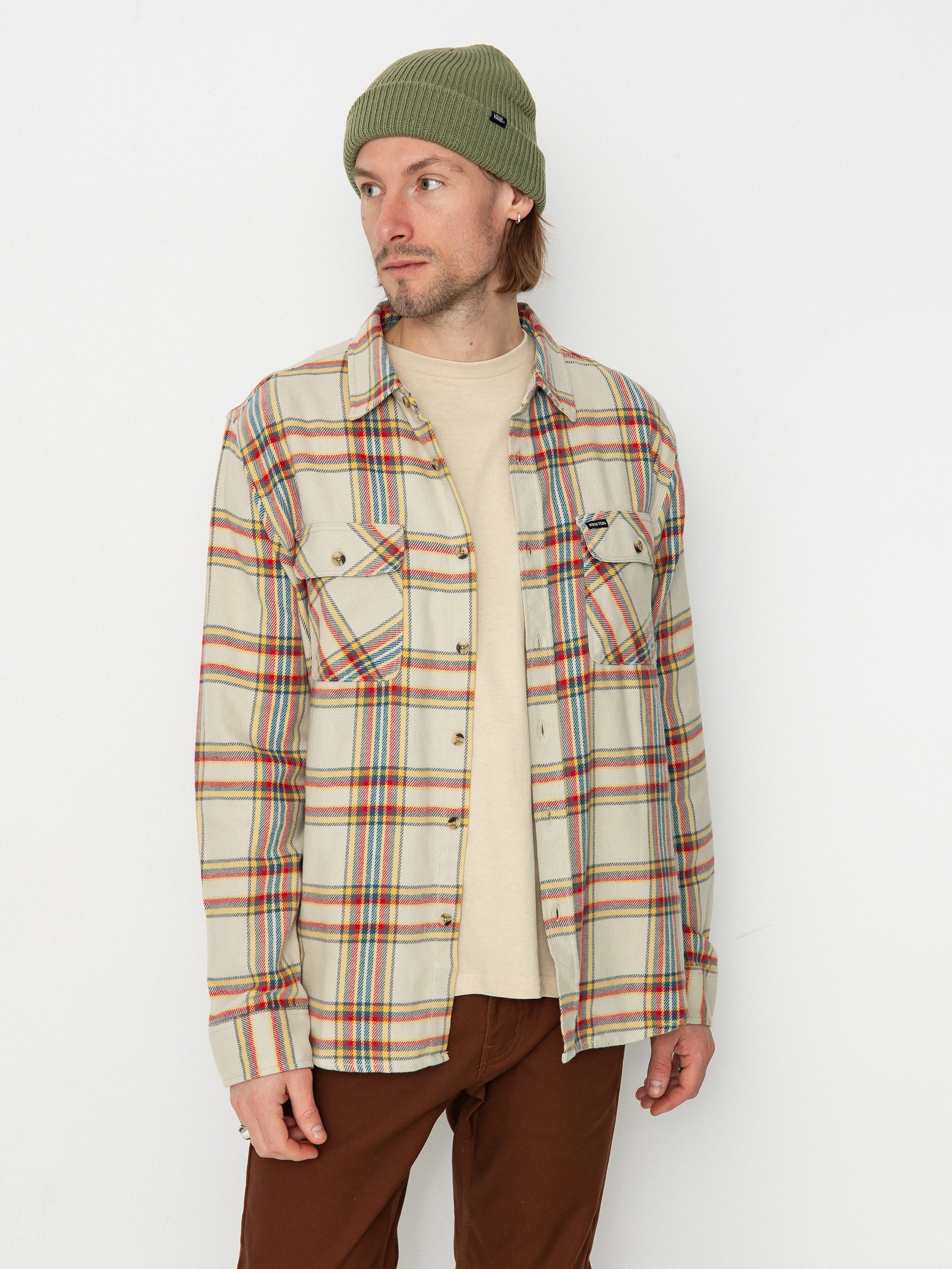 Cămașă Brixton Bowery Flannel Ls (white smoke/yellow/casa red)