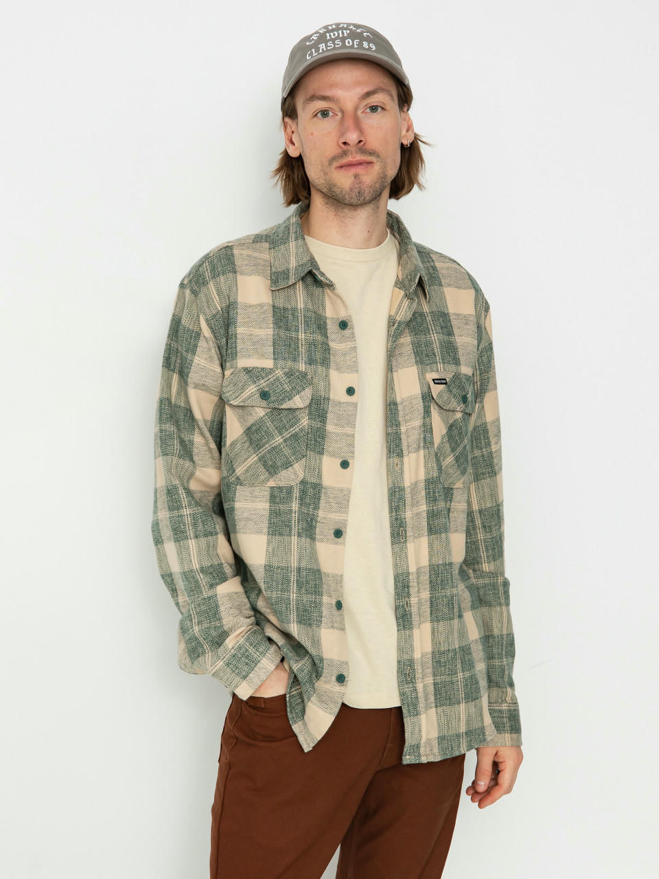 Cămașă Brixton Bowery Stretch Wr Flannel (trekking green/oatmilk)