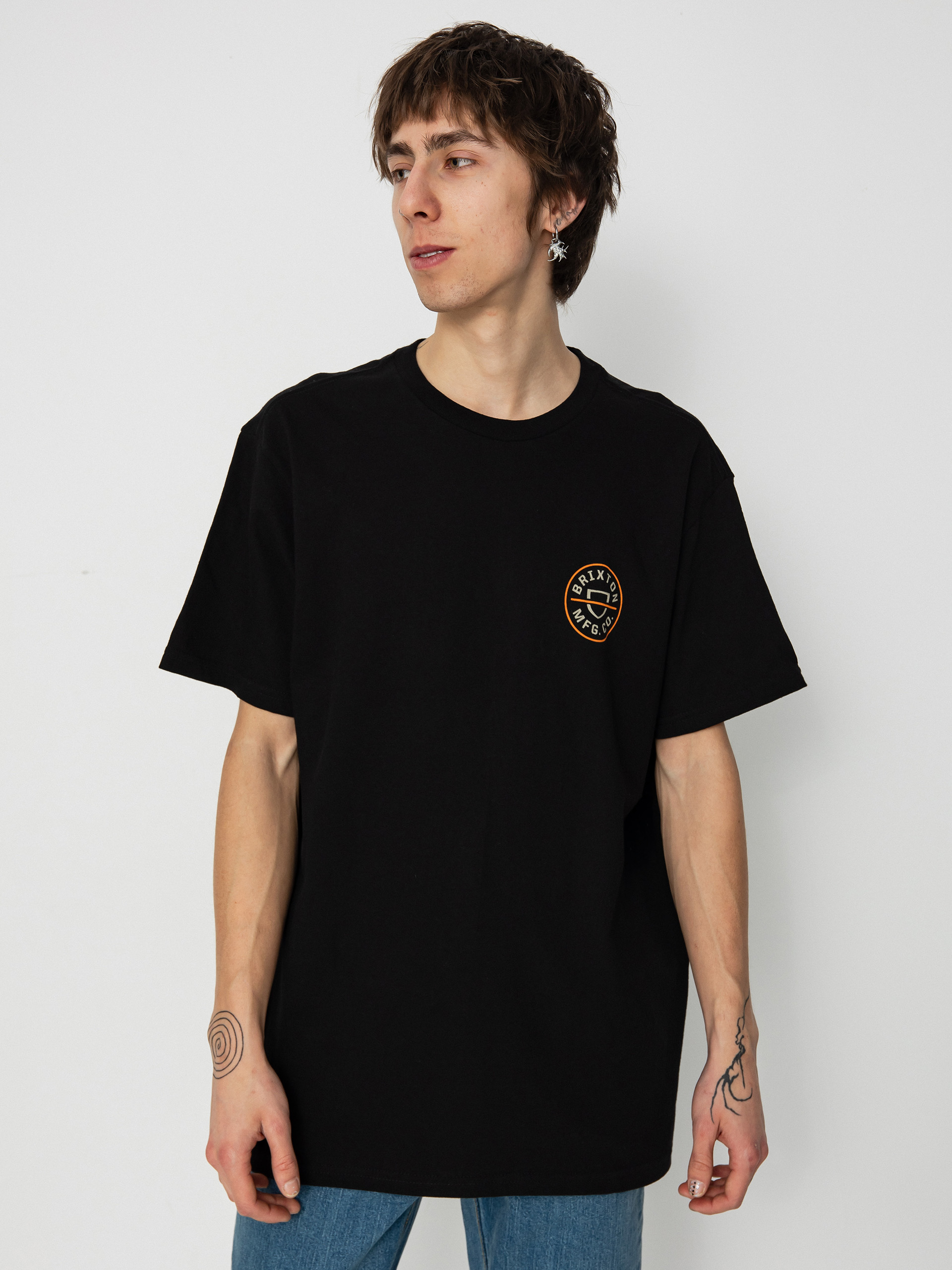 Tricou Brixton Crest II Stt (black/persimmon orange/sand)
