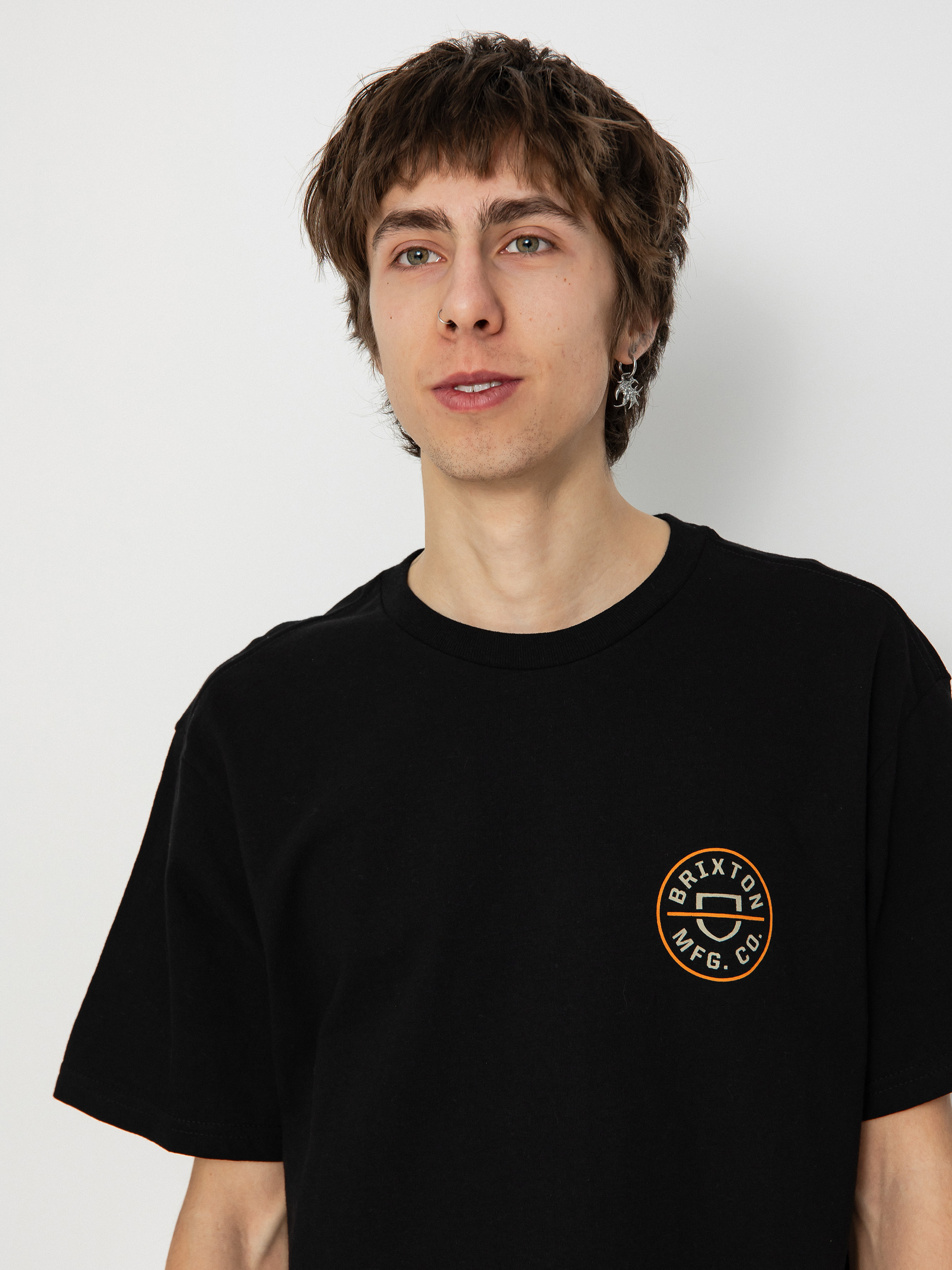 Tricou Brixton Crest II Stt (black/persimmon orange/sand)