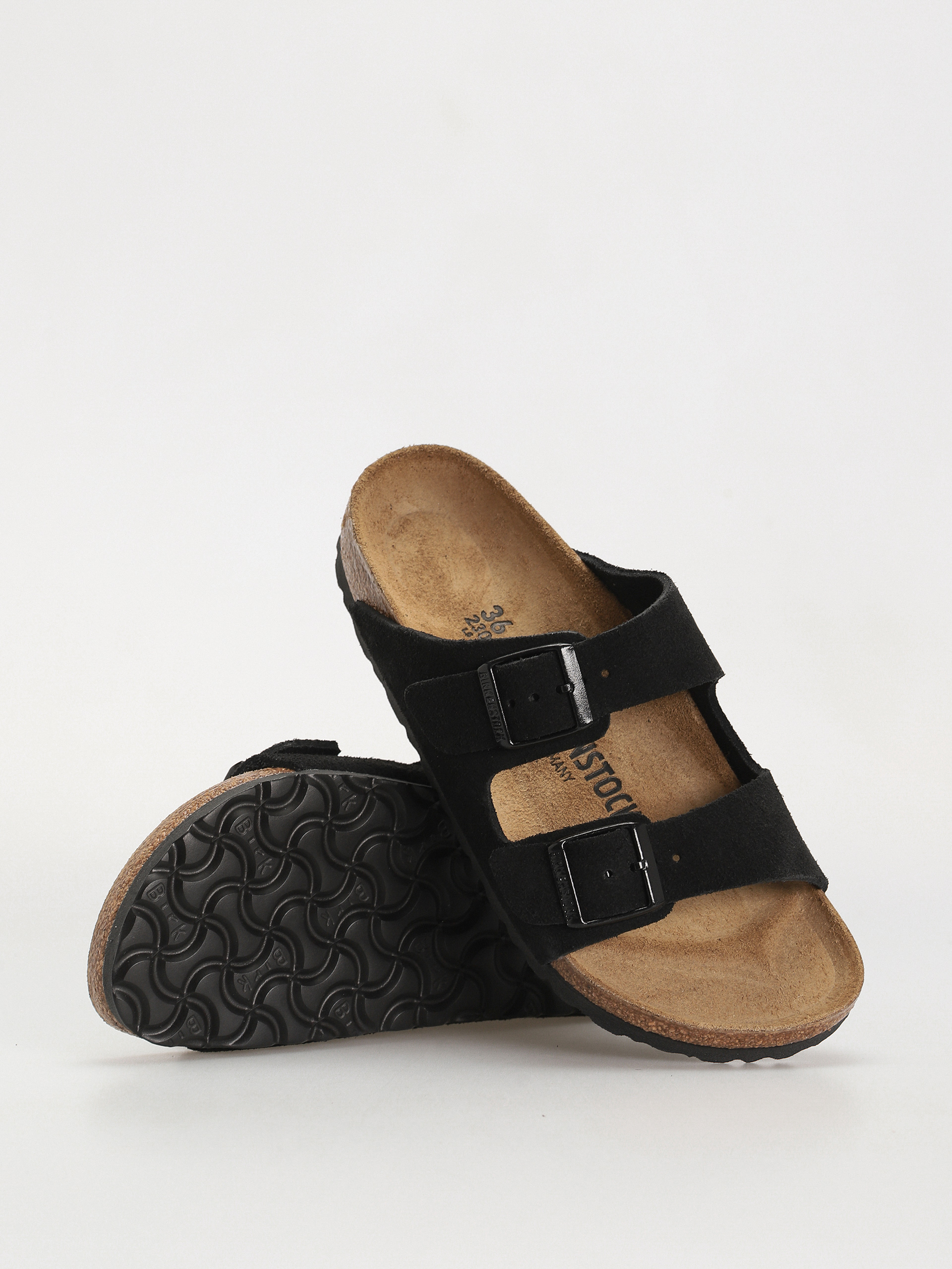 Șlapi Birkenstock Arizona Suede Leather Narrow Wmn - negru (black)