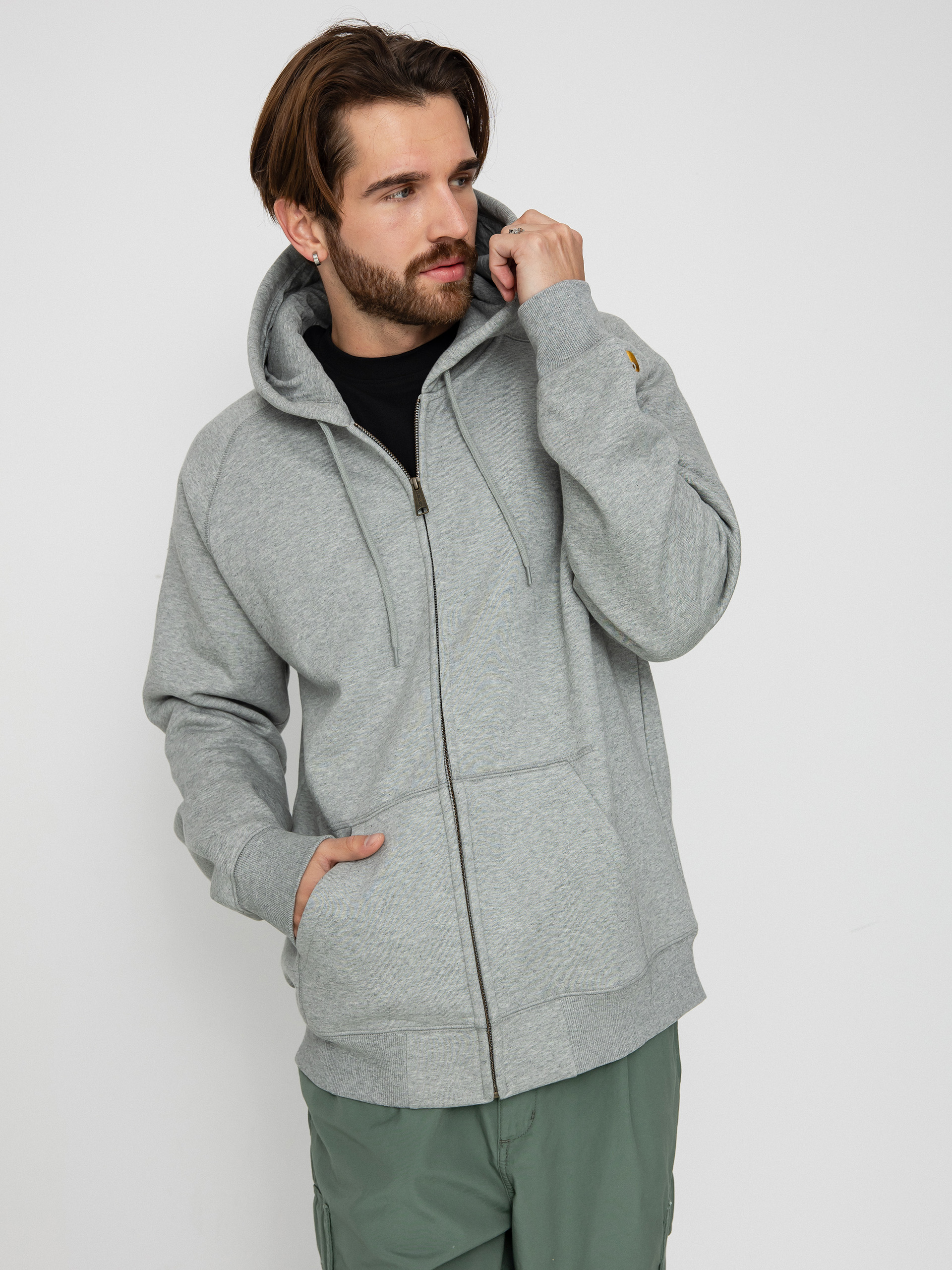 Hanorac cu glugă Carhartt WIP Chase ZHD (grey heather/gold)