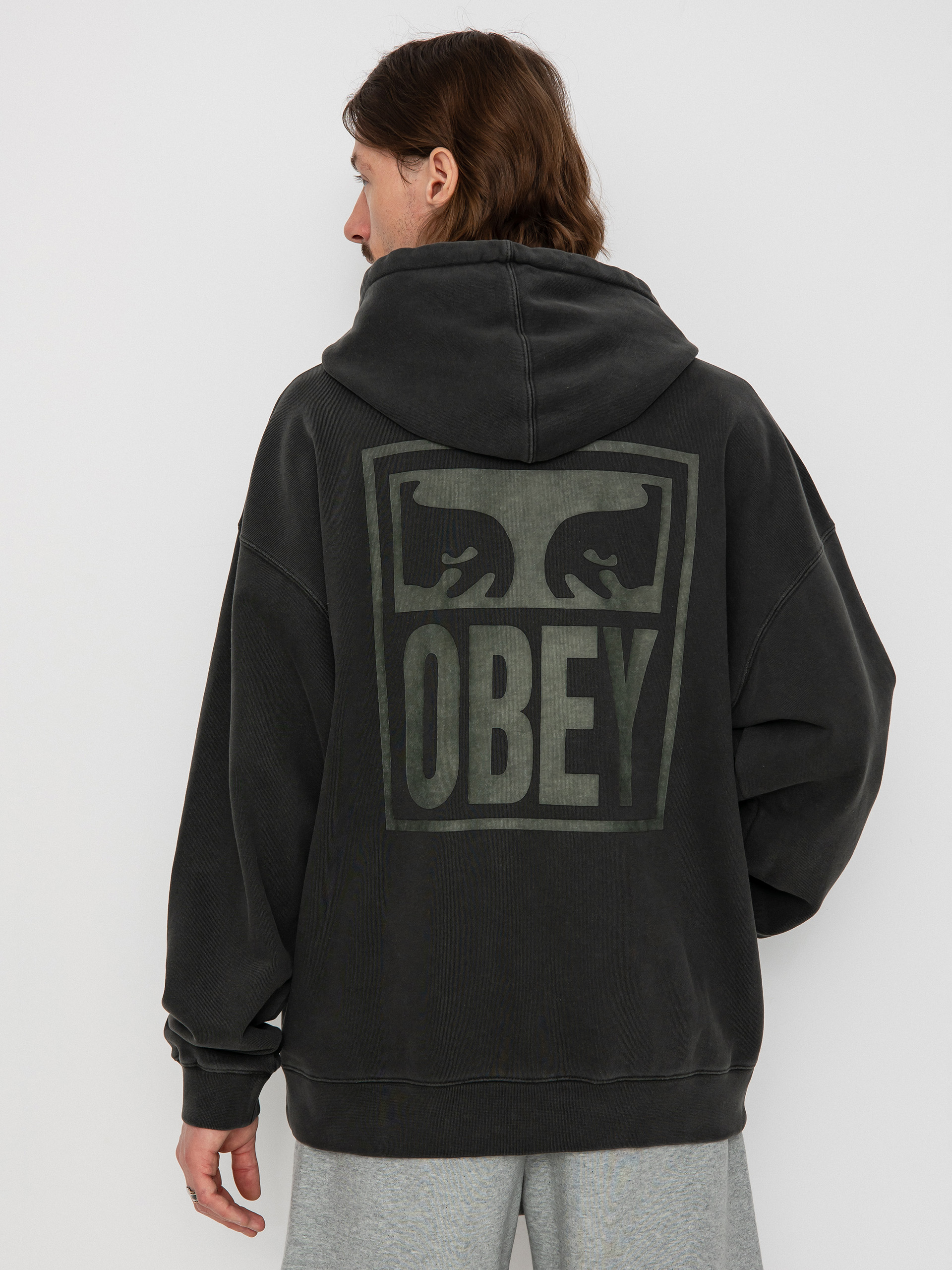 Hanorac cu glugă OBEY Pigment Obey Eyes Icon Extra HD (pigment pirate black)