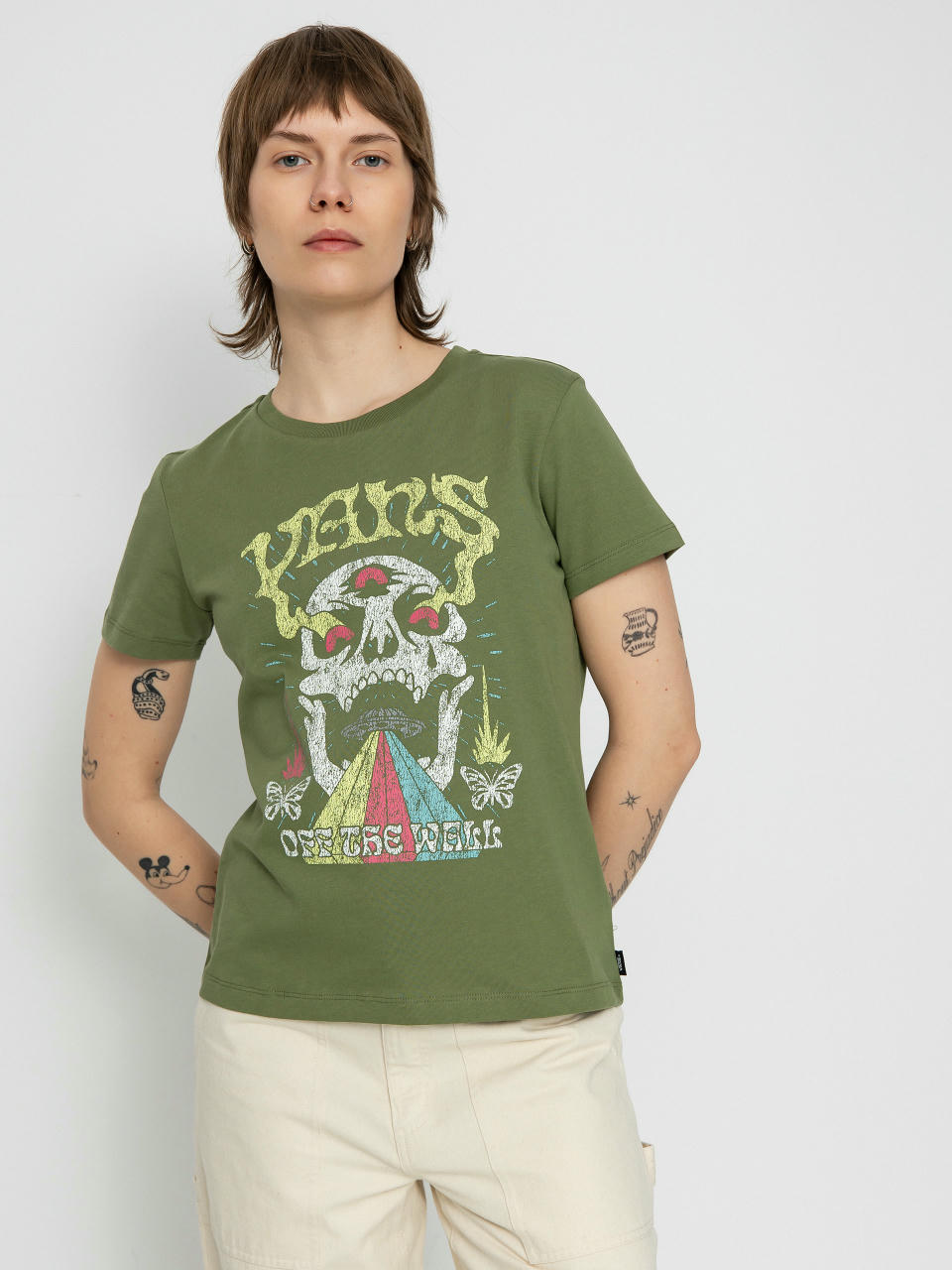 Tricou Vans Skull Saucer Crew Wmn (olivine)