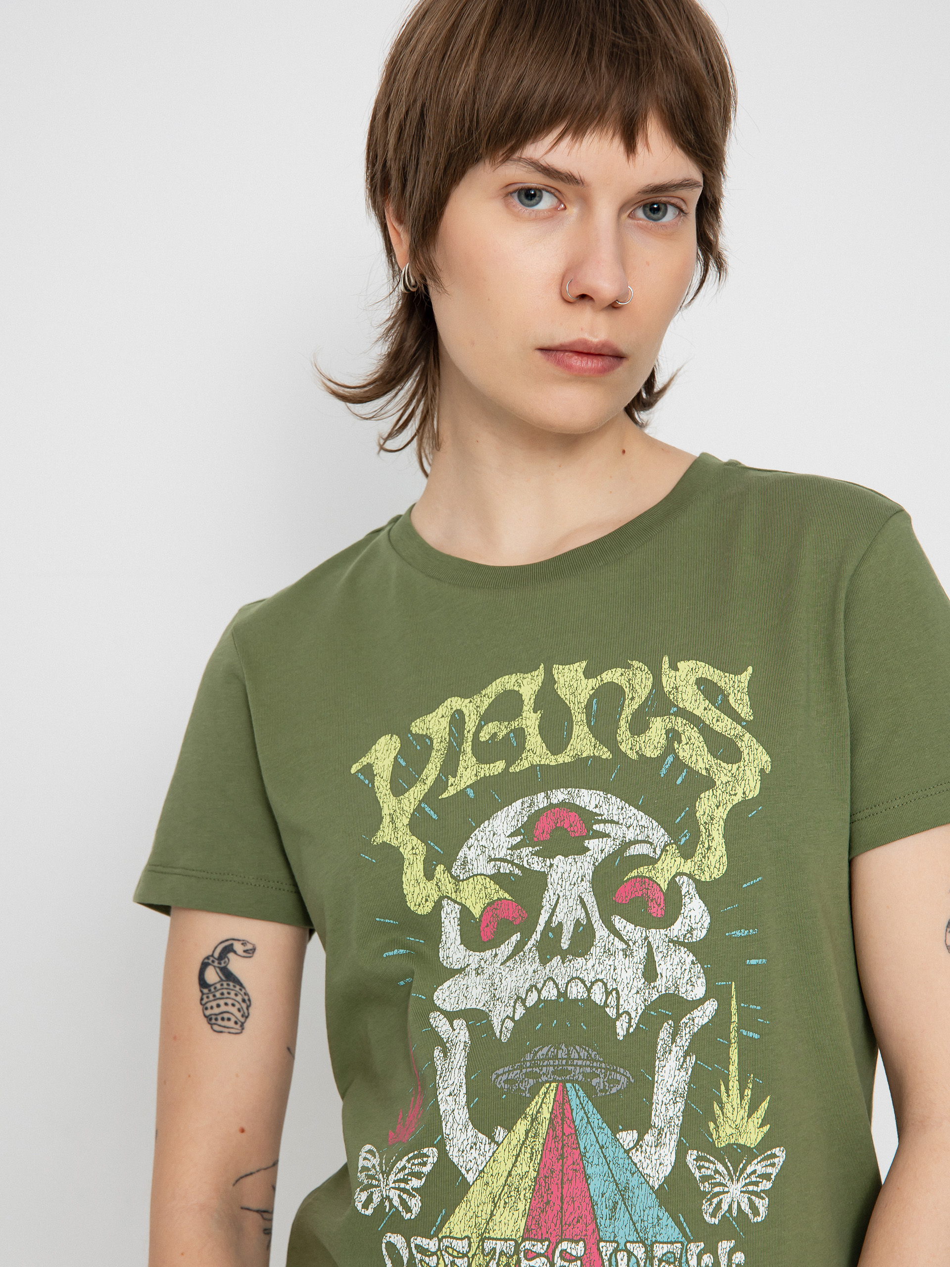 Tricou Vans Skull Saucer Crew Wmn (olivine)