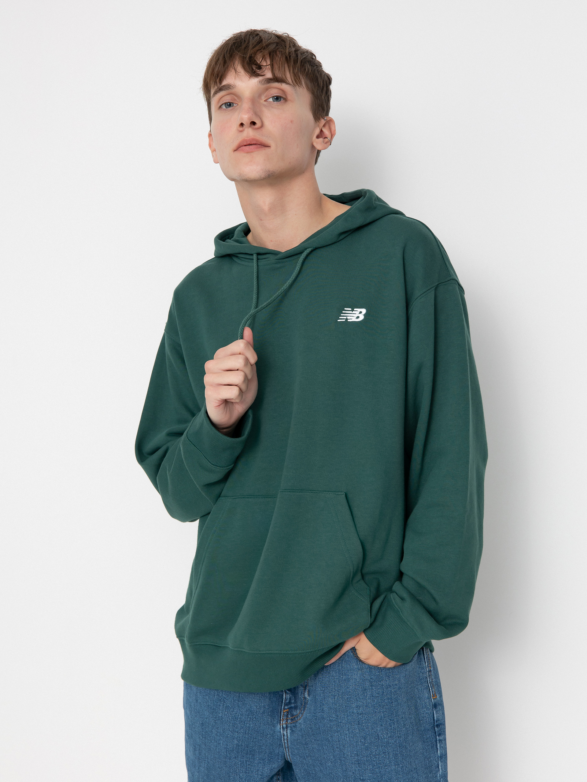 Hanorac cu glugă New Balance Small Logo French Terry HD (night green)