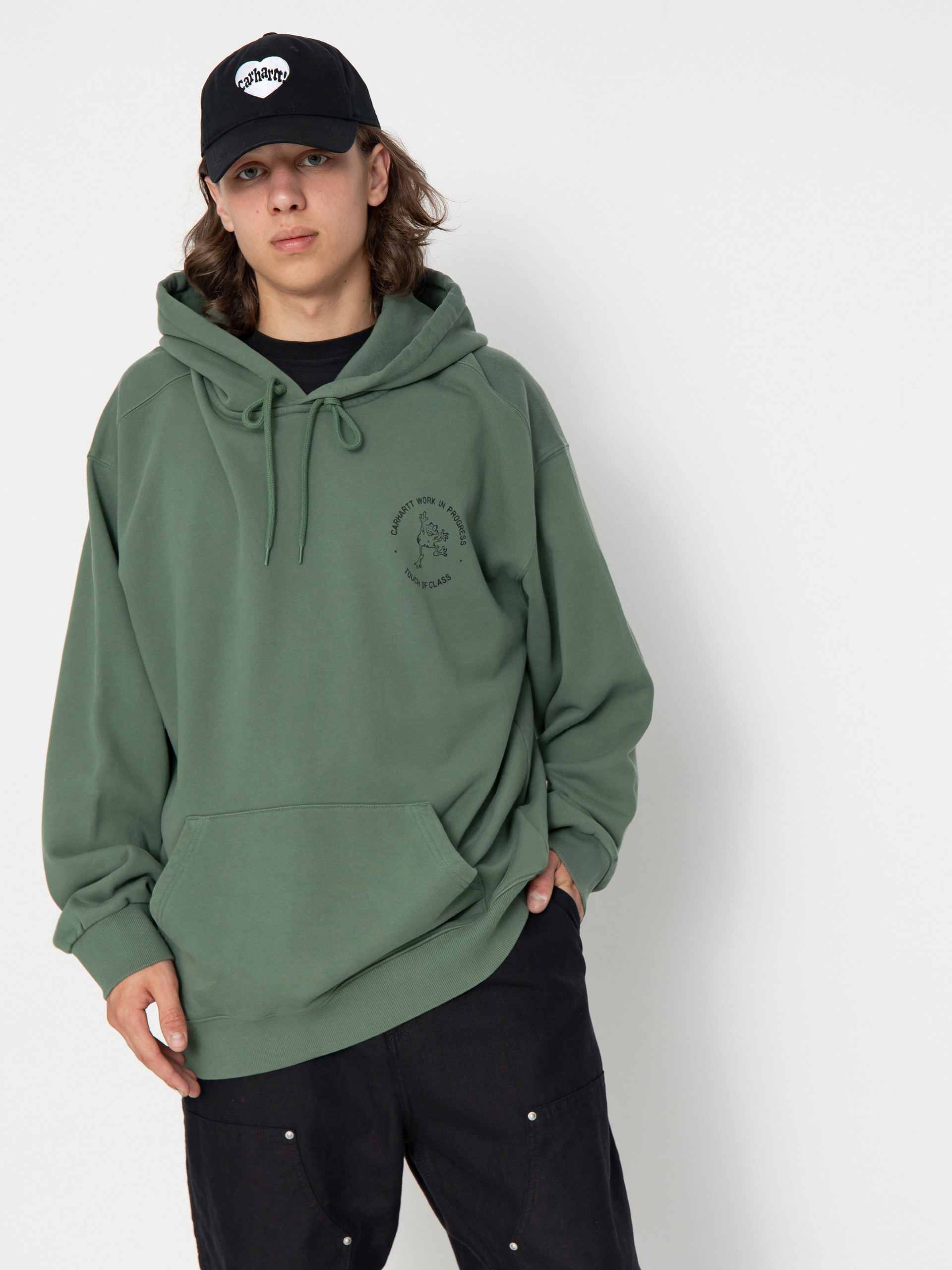 Hanorac cu glugă Carhartt WIP Stamp HD (duck green/black)